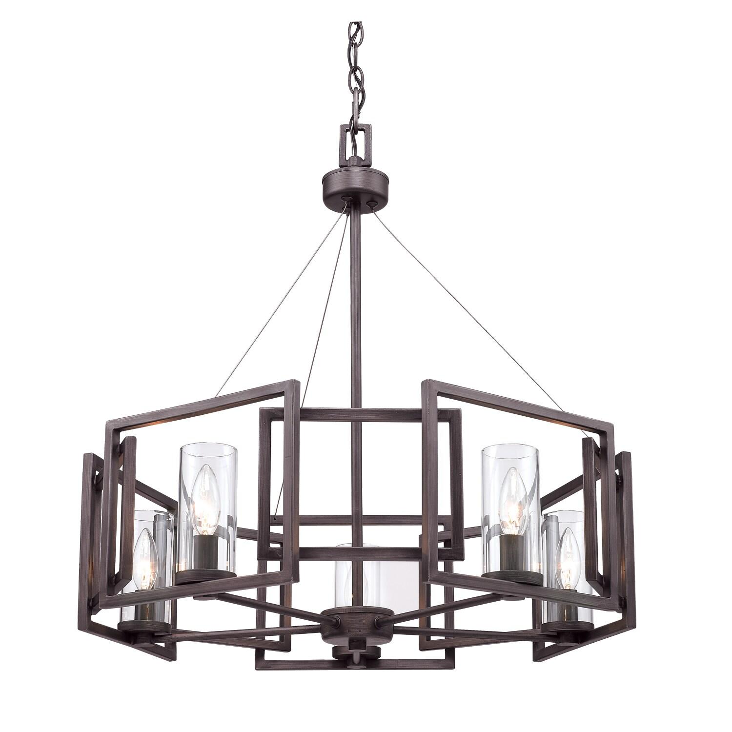 Golden Lighting Marco 5-Light Chandelier in Gunmetal Bronze with Clear Glass