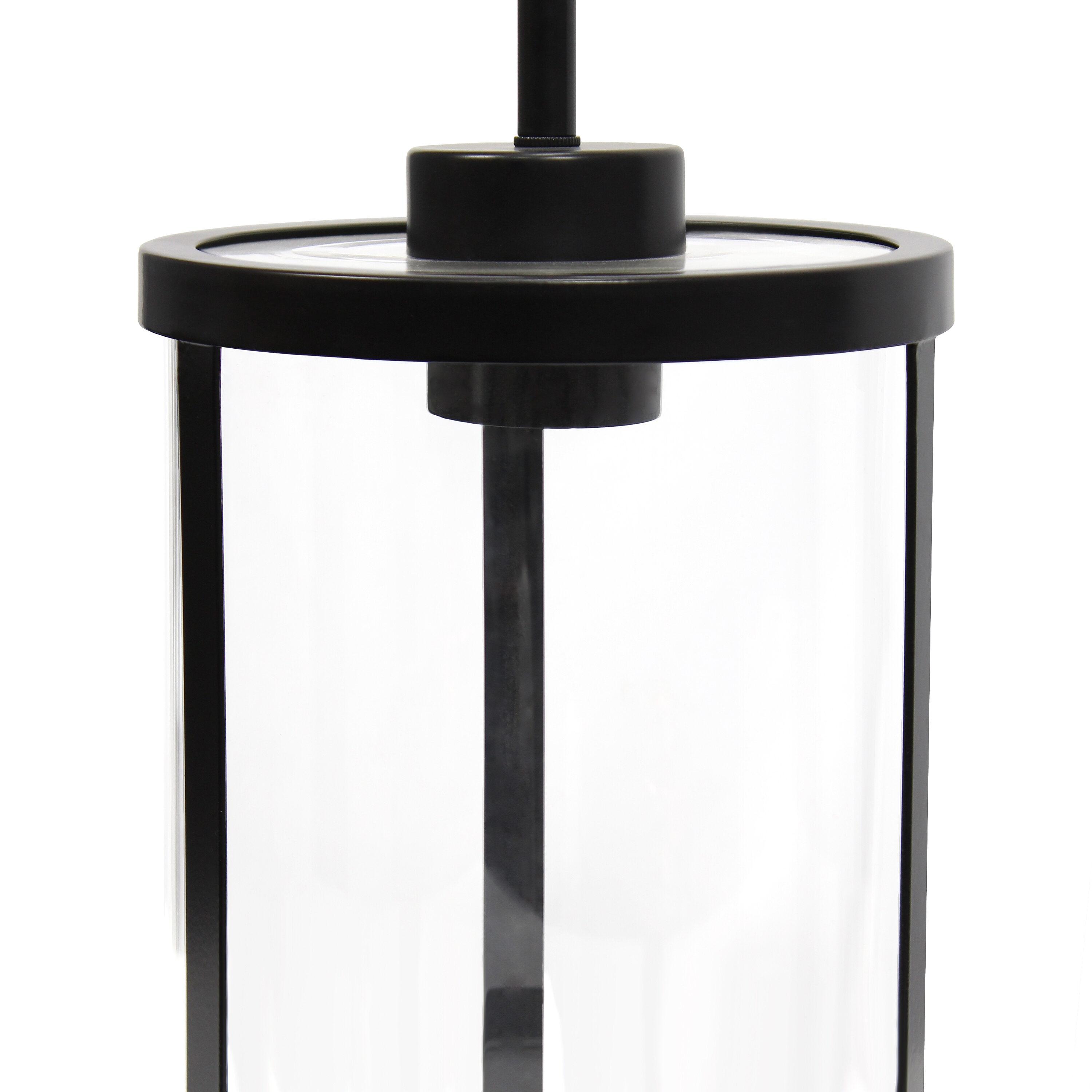 1-Light 9.25" Modern Farmhouse Adjustable Hanging Cylindrical Clear Glass Pendant Fixture with Metal Accent Black - Lalia Home: Industrial Style