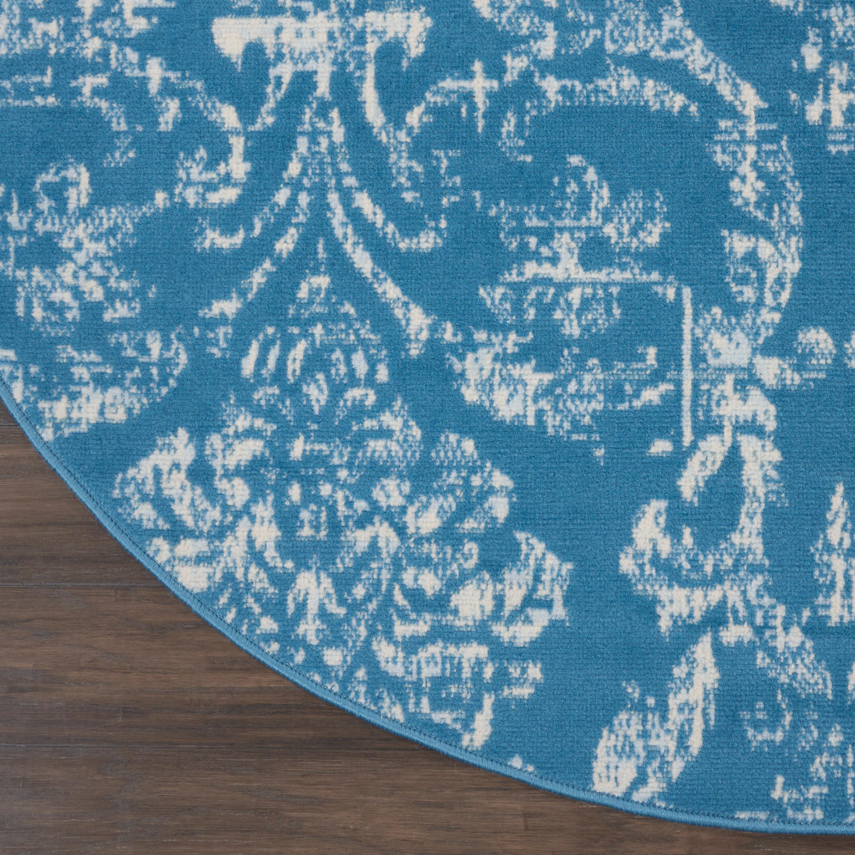 Nourison Jubilant 5'3" x ROUND (5' Round) Blue Area Rug Farmhouse Vintage Damask by Nourison