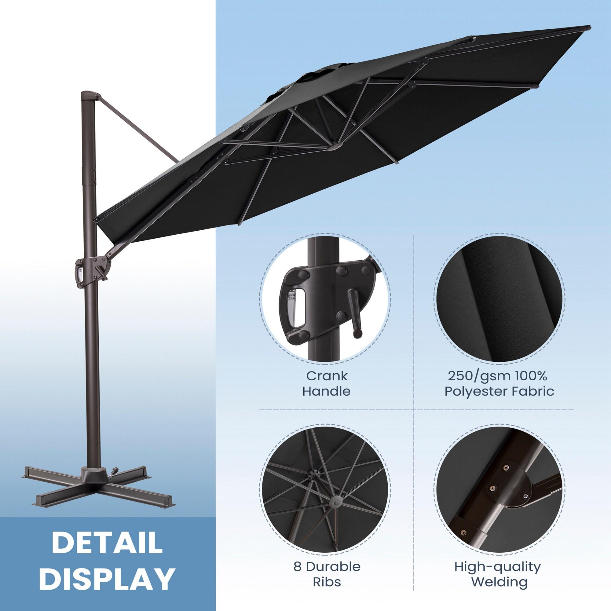 Crestlive Products Outdoor 11 Ft Steel Round Patio Cantilever Offset Umbrella with Cross Base Black