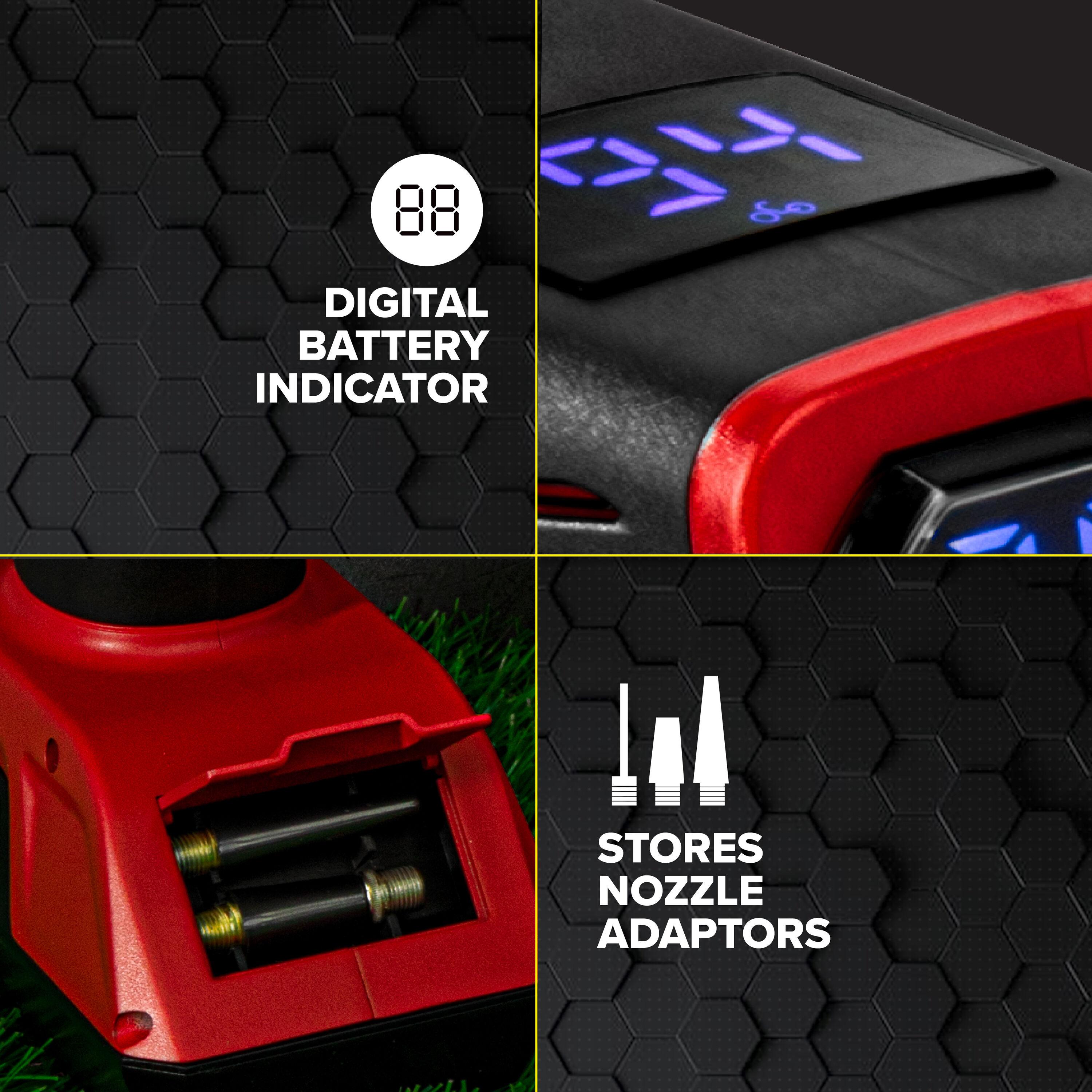 Bullseye Pro Portable Rechargeable Tire Inflator with Digital Pressure Gauge - Red