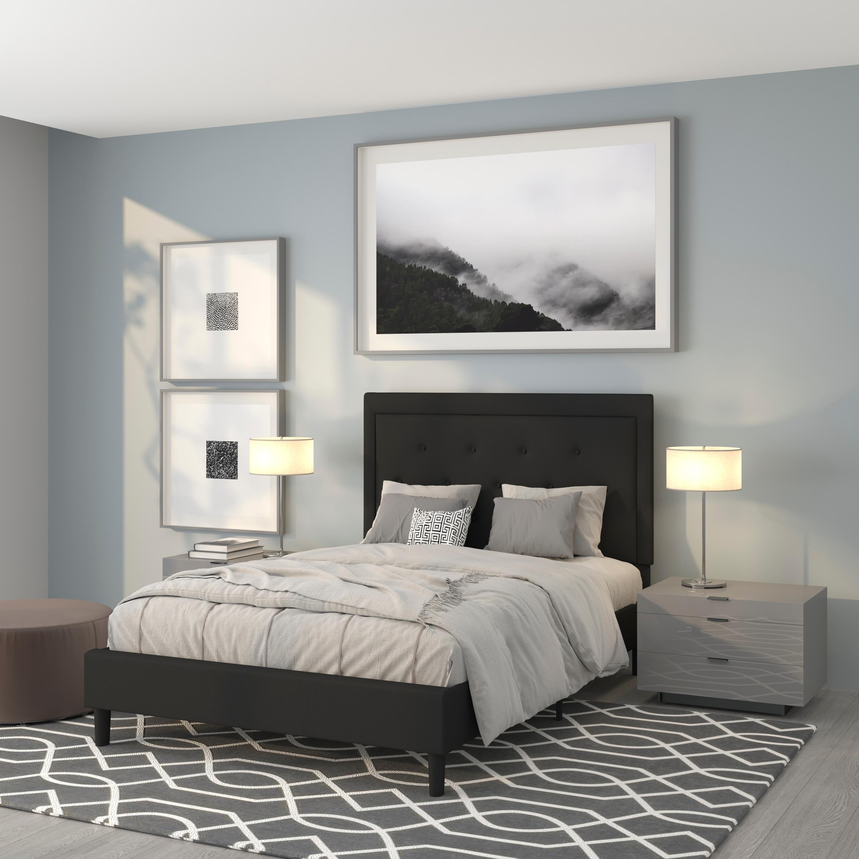 Flash Furniture Roxbury Full Size Tufted Upholstered Platform Bed in Black Fabric