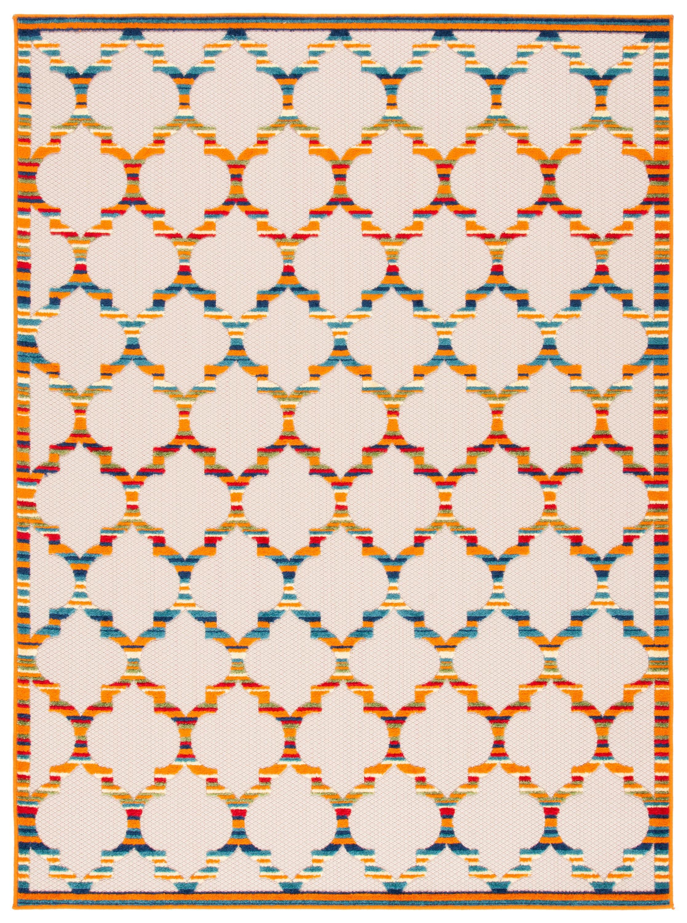 Cabana CBN333 Power Loomed UV Resistant Indoor/Outdoor Area Rug - Ivory/Orange - 4'5"x6'5" - Safavieh
