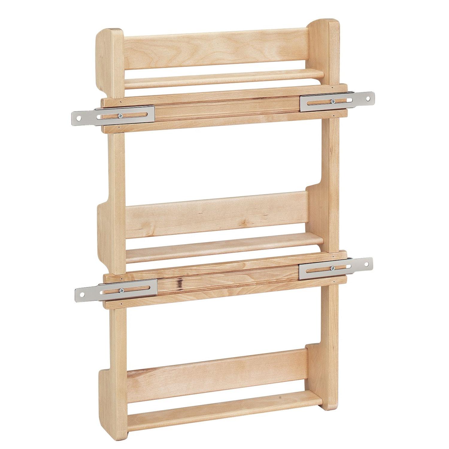 Rev-A-Shelf 15" 3 Tiered Pull Out Shelf Organizer for Kitchen Cabinets, Pantry Storage Spice Seasoning Rack, Door/ Wall Mounted, Maple Wood, 4SR-15