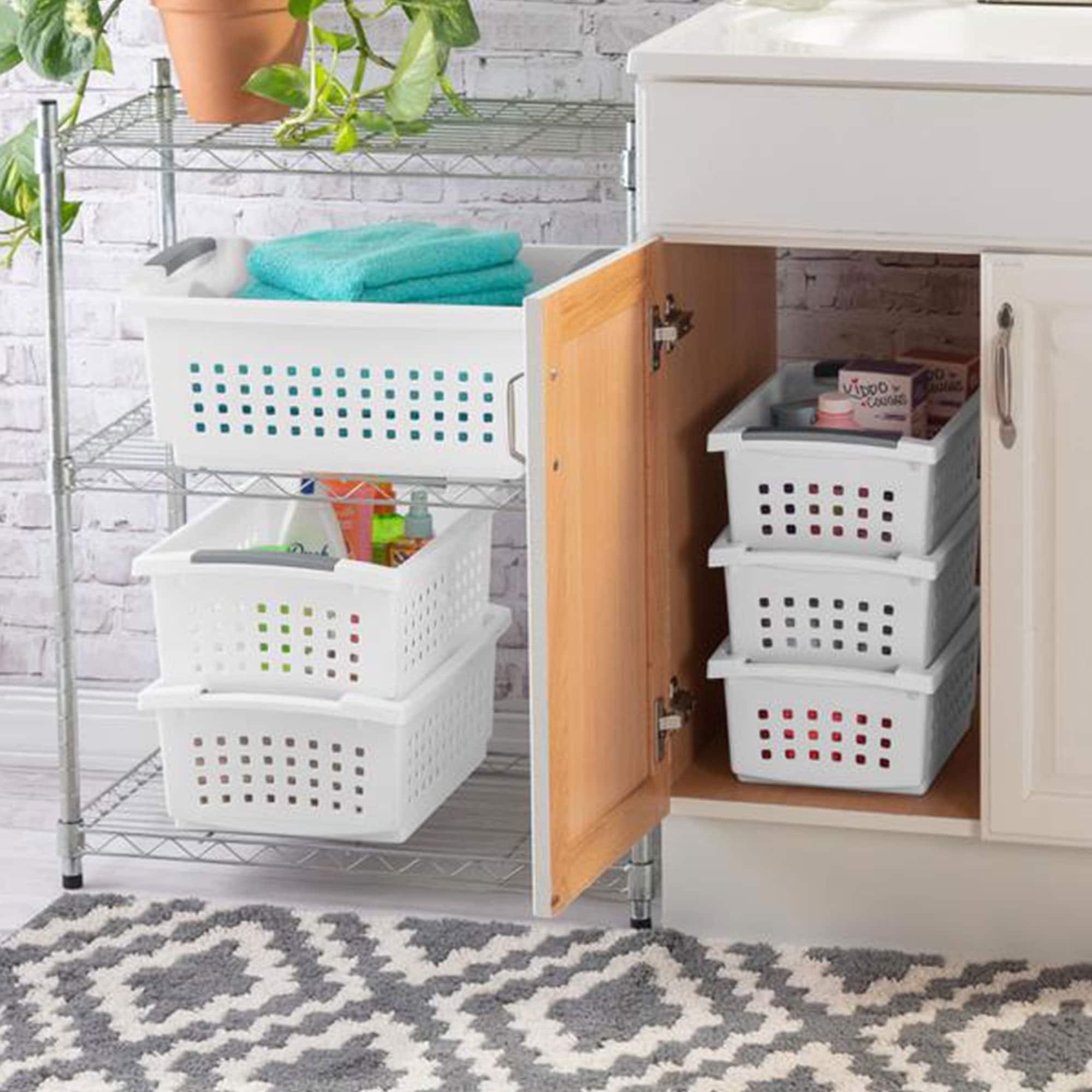 Sterilite Sterilite Small Stacking Basket, Stack Storage Bins, Organize Closets, Pantry, Bathroom or Classroom (Set of 8)