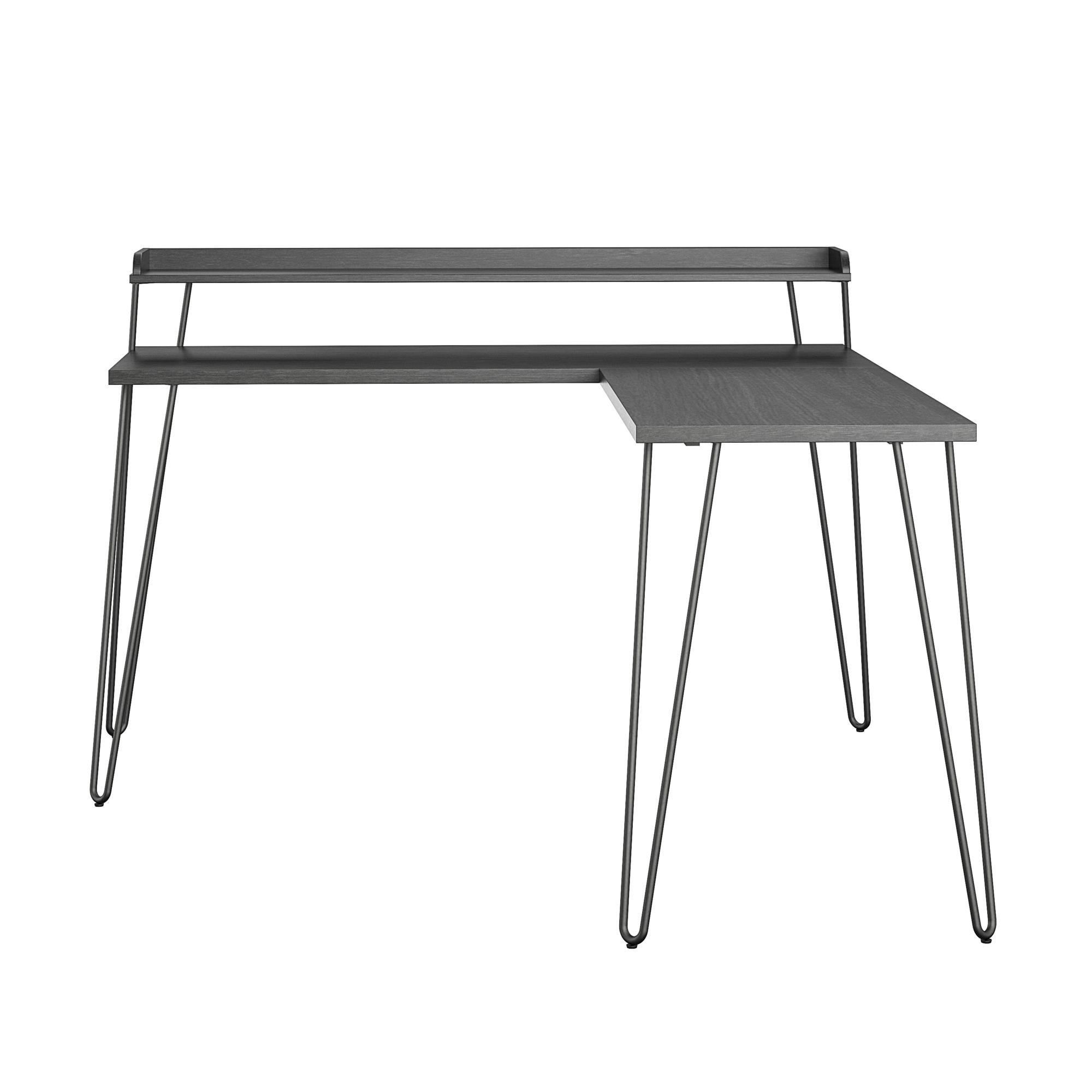 Shanewood 55.1 in. L-Shape Black Oak Computer Desk with Riser