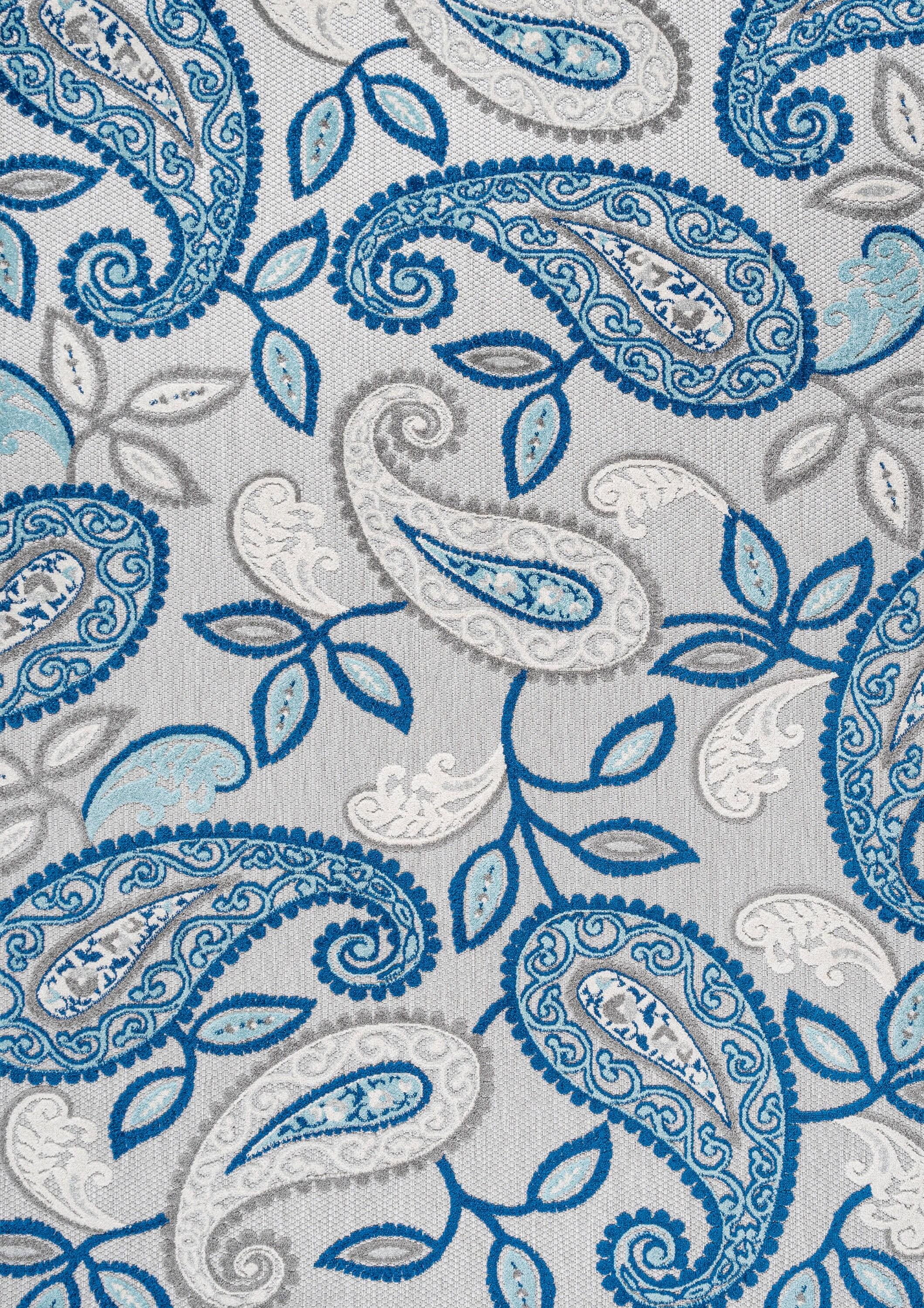 3'x5' Julien Paisley High-Low Indoor/Outdoor Area Rug, Blue/Light Gray - JONATHAN Y