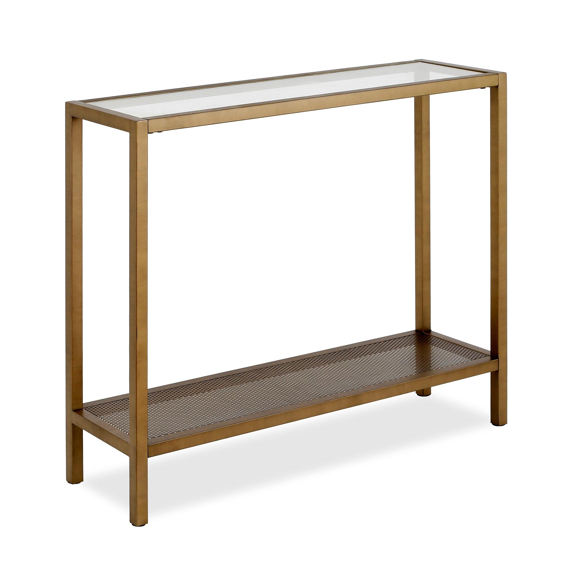 Evelyn&Zoe Rigan 36" Wide Rectangular Console Table, Brass