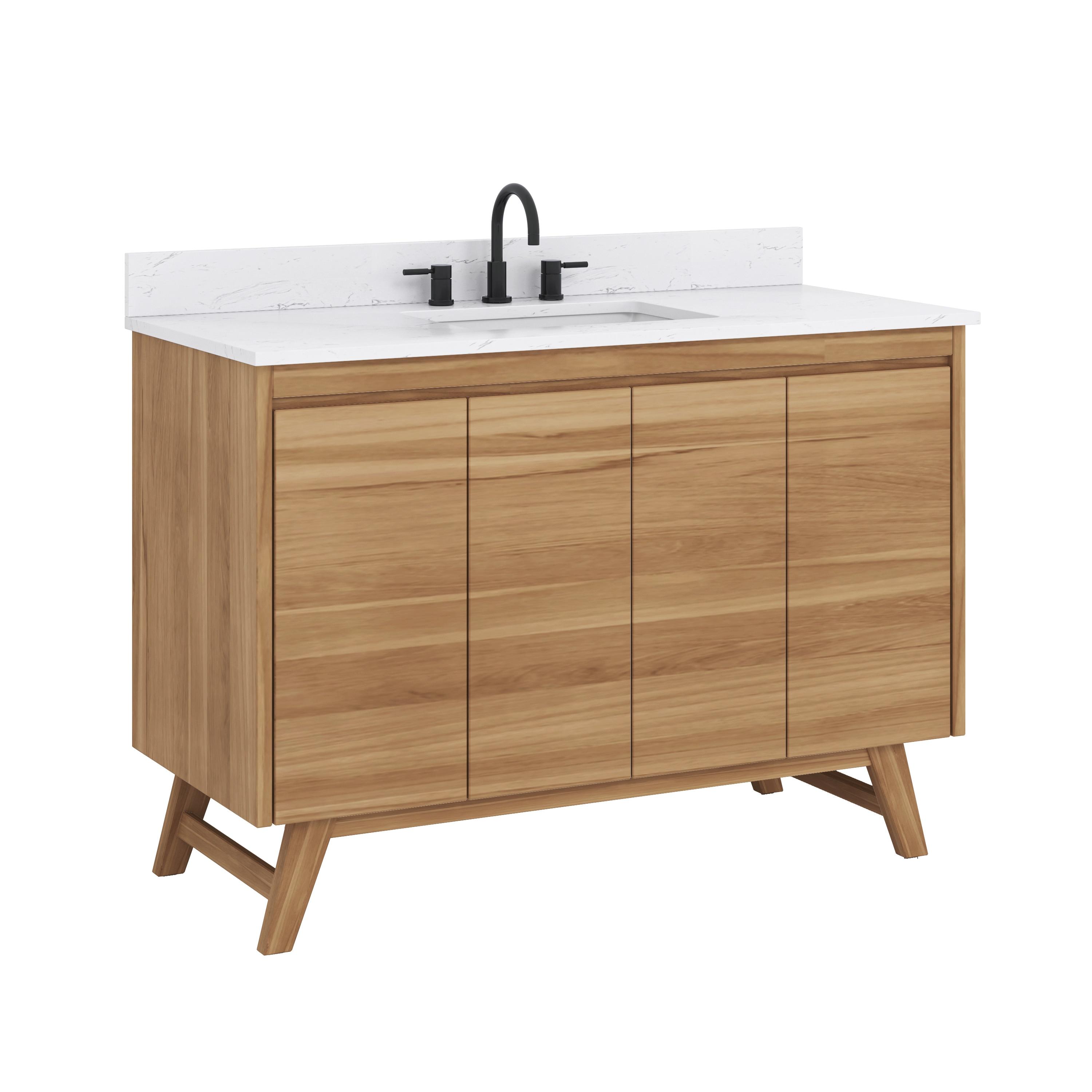 Coventry 49 in. Single Sink Bath Vanity in Natural Teak with Cala White Engineered Stone Top