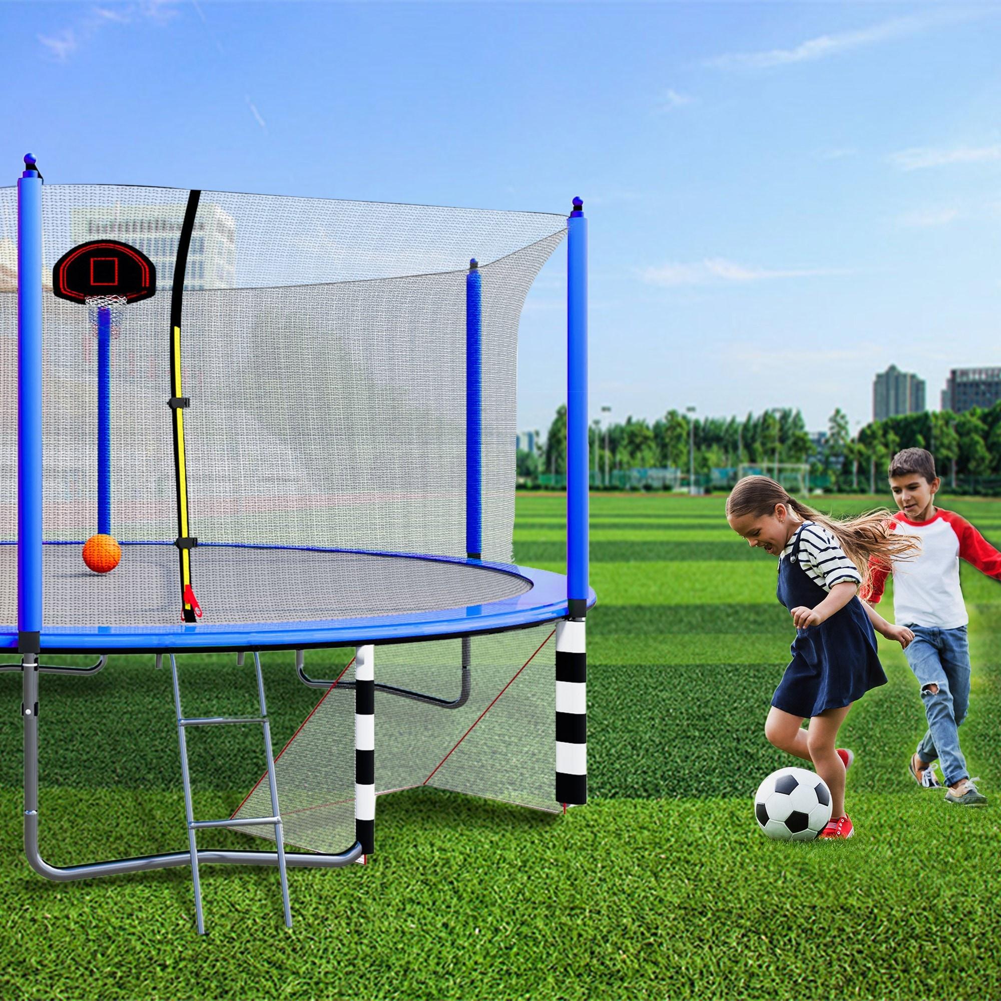 SHANRUGUOJI 16Ft Trampoline With Basketball Hoop Pump And Ladder(Inner Safety Enclosure) With Soccer Goal