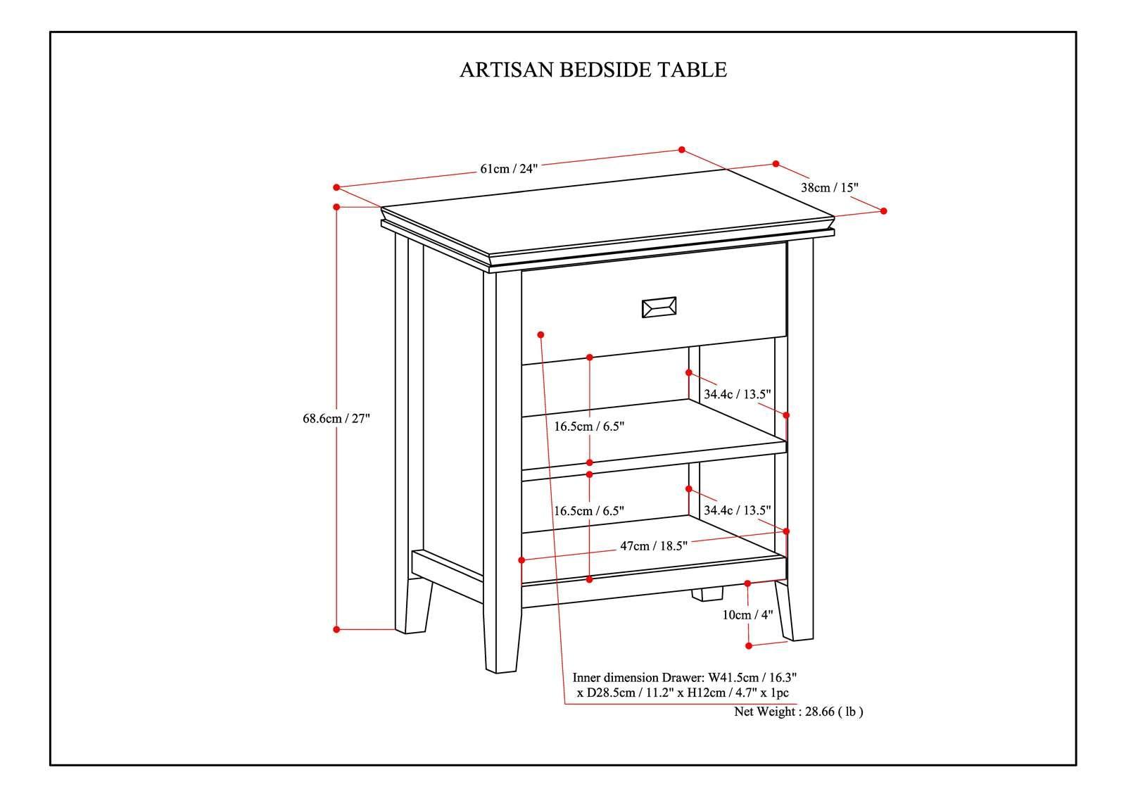 Simpli Home Artisan 24"W Solid Wood Nightstand with Drawer and Shelves