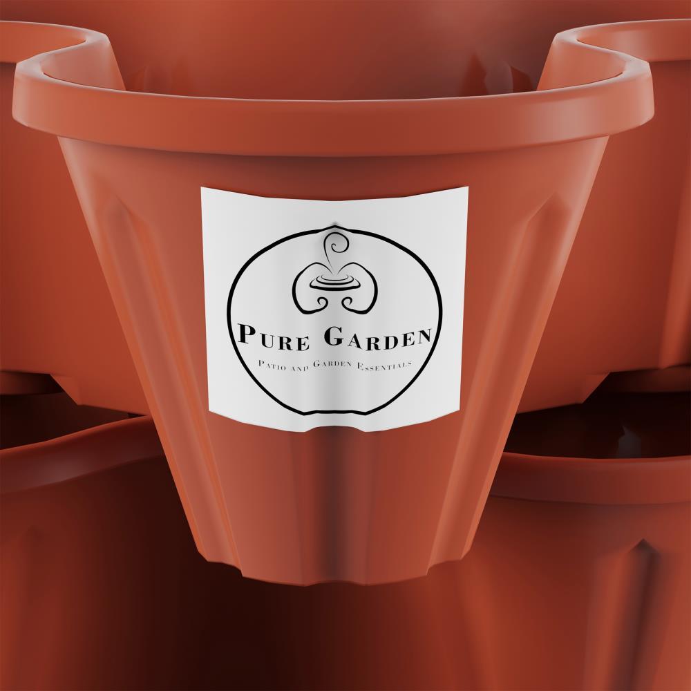 Stacking Planter Tower- 3-Tier Space Saving Flower Pots- Set of 3 Indoor/Outdoor Vertical Herb & Vegetable Garden by Pure Garden (Terracotta Colored)