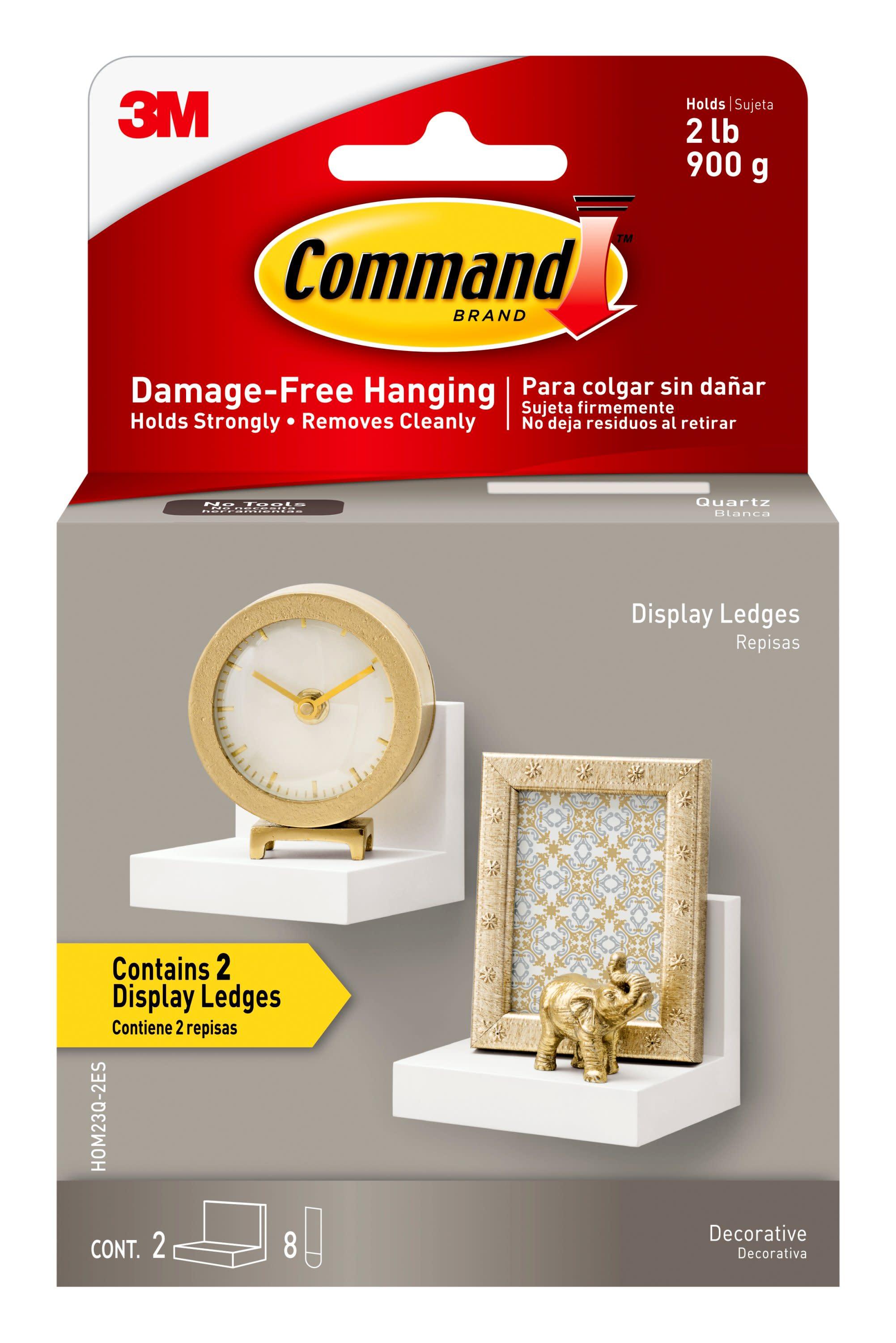 Command Display Ledges White: Floating Wall Shelf Set, 2 Picture Ledges, Off-White, Plastic, No Tools Needed