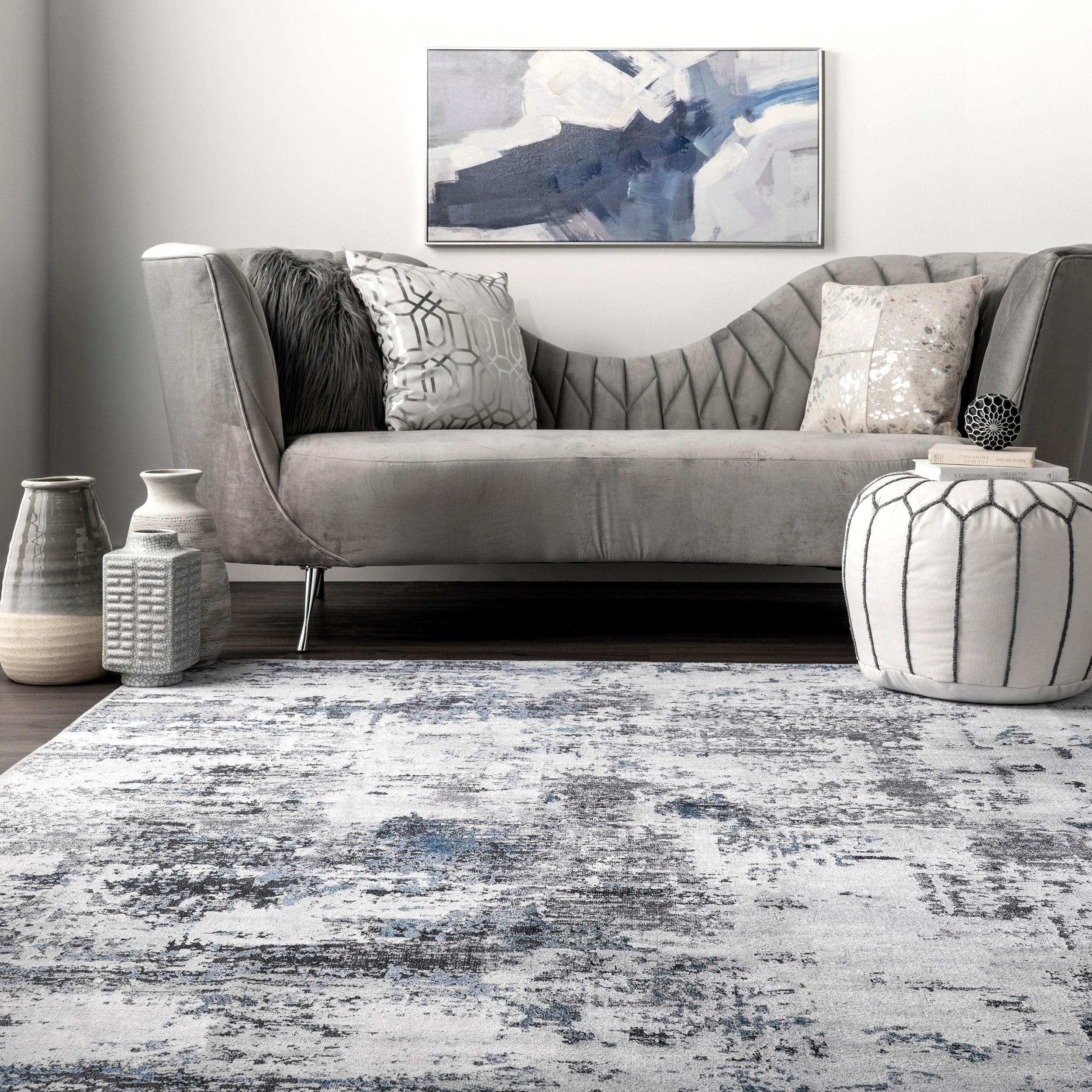 Nuloom Dali Abstract 2x8 Machine Washable Runner Indoor Area Rug for Living Room Bedroom Dining Room Entryway Hallway Kitchen, Blue Grey/Ivory