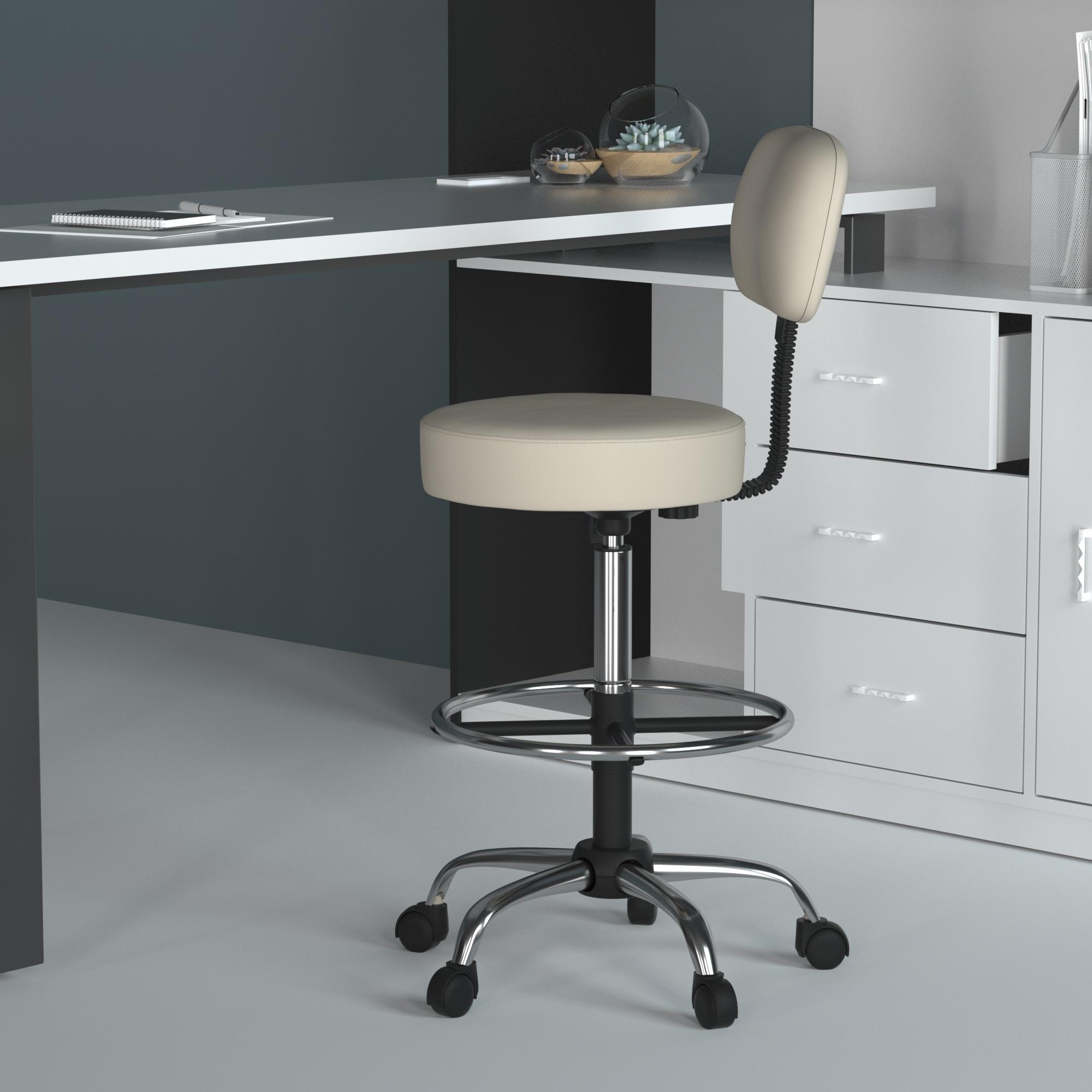 Boss Office Products Medical/Drafting Stool with Back Cushion Beige: Adjustable, Metal Frame, No Arms