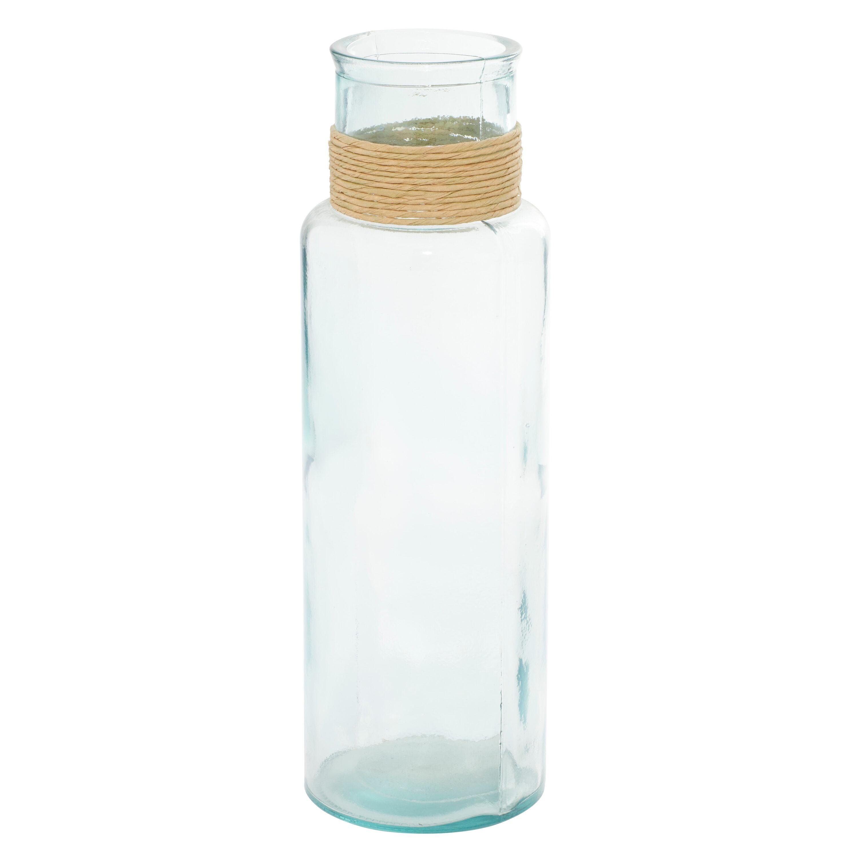 DecMode 18" Spanish Recycled Glass Vase with Rattan Detail