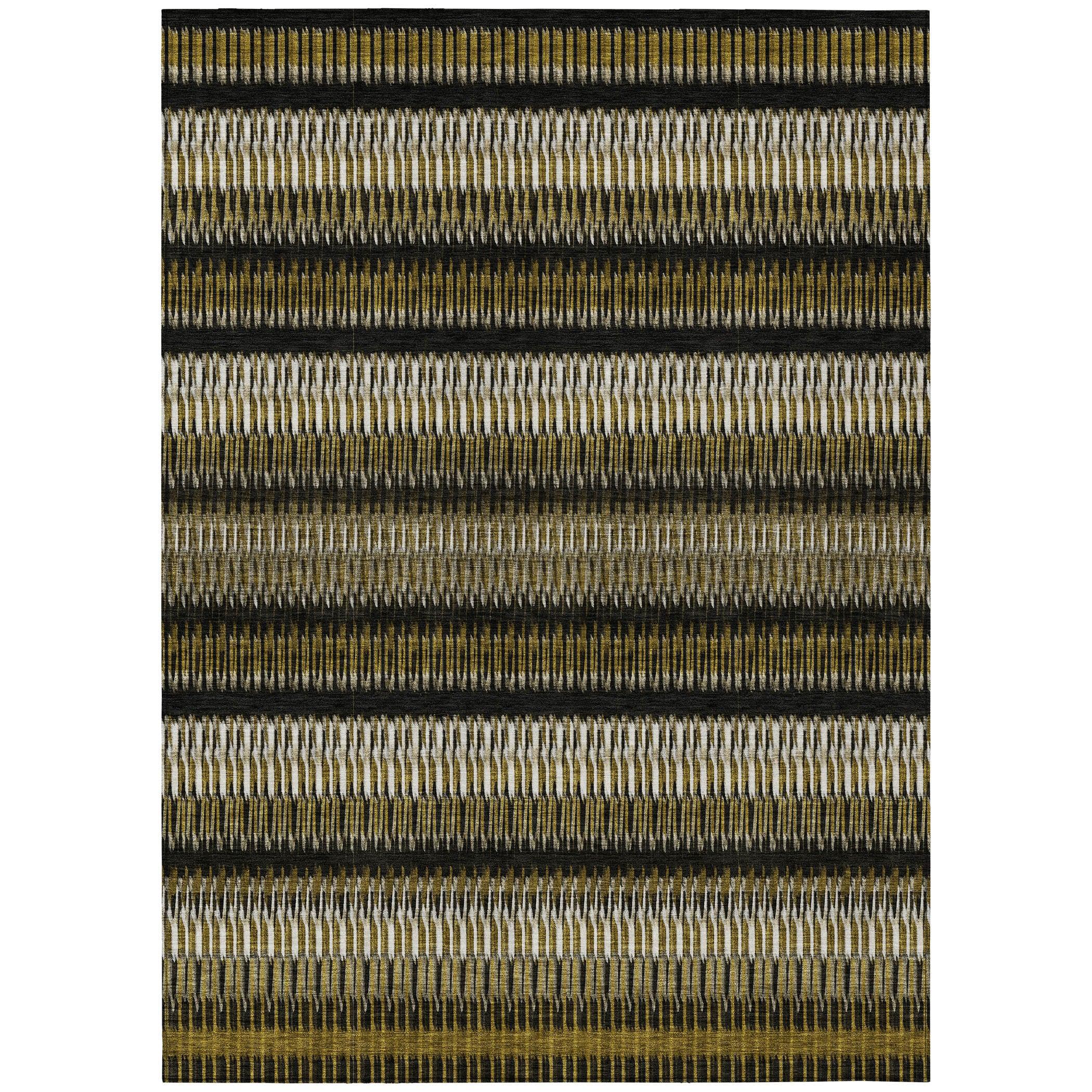 Brown and Black Striped Synthetic Washable 3' x 5' Area Rug