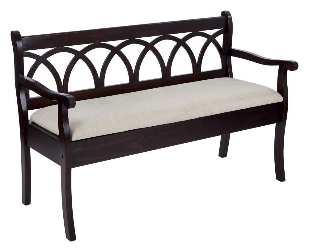 OSP Home Furnishings Coventry Storage Bench in Antique Black Frame and Beige Seat Cushion K/D