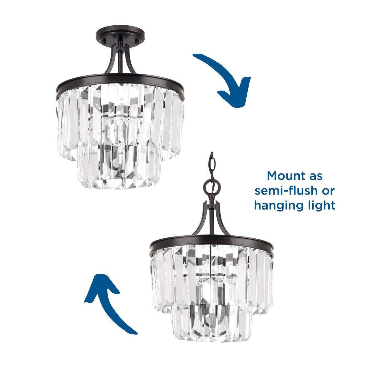 Progress Lighting Glimmer 3-Light Semi-Flush Pendant, Antique Bronze, Prismatic Glass