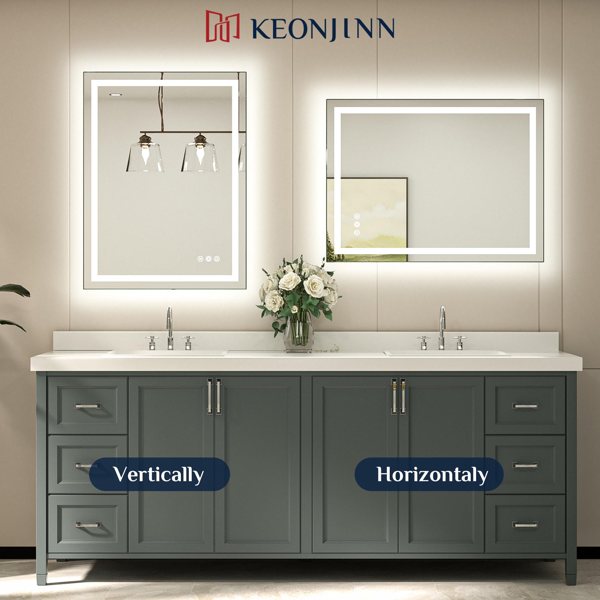 Keonjinn LED Bathroom Vanity Mirror, Front Light & Backlit, 3 Color Temperatures, Anti Fog, Double Lights Strips, 24"x32"