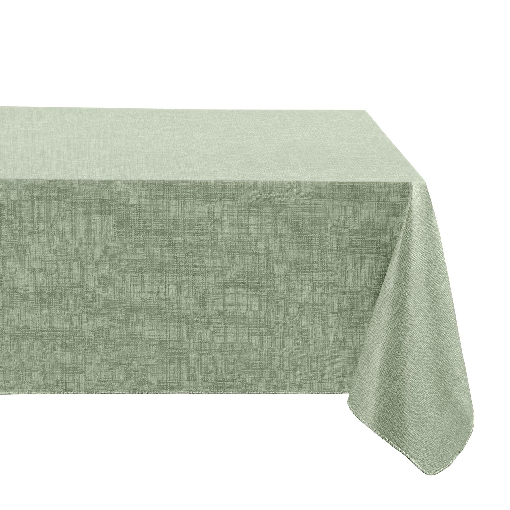 Elrene Home Fashions Monterey Linen Inspired Water- and Stain-Resistant Vinyl Tablecloth with Flannel Backing, 52 inches X 70 inches, Rectangle, Sage