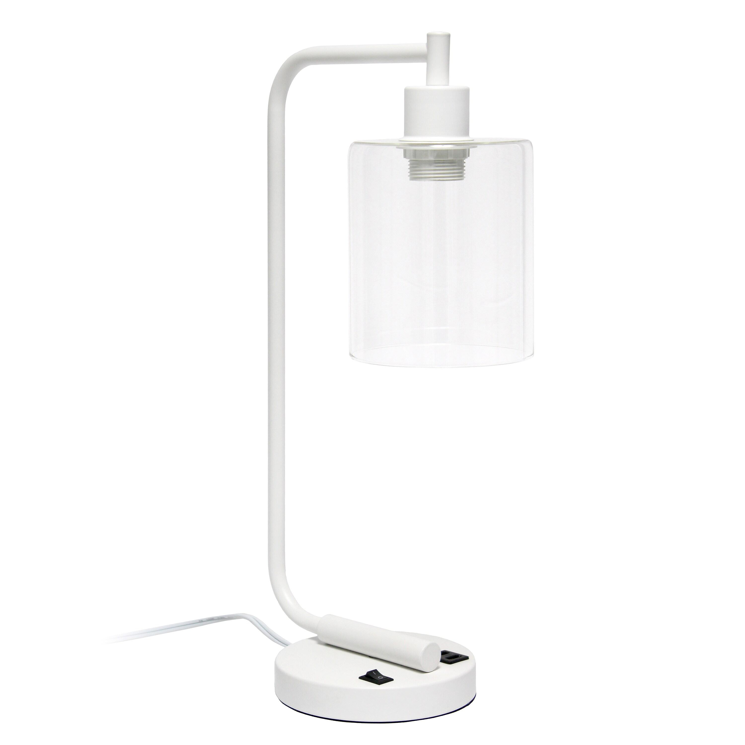 Modern Iron Desk Lamp with USB Port and Glass Shade White - Lalia Home: ETL Listed, No Assembly Required