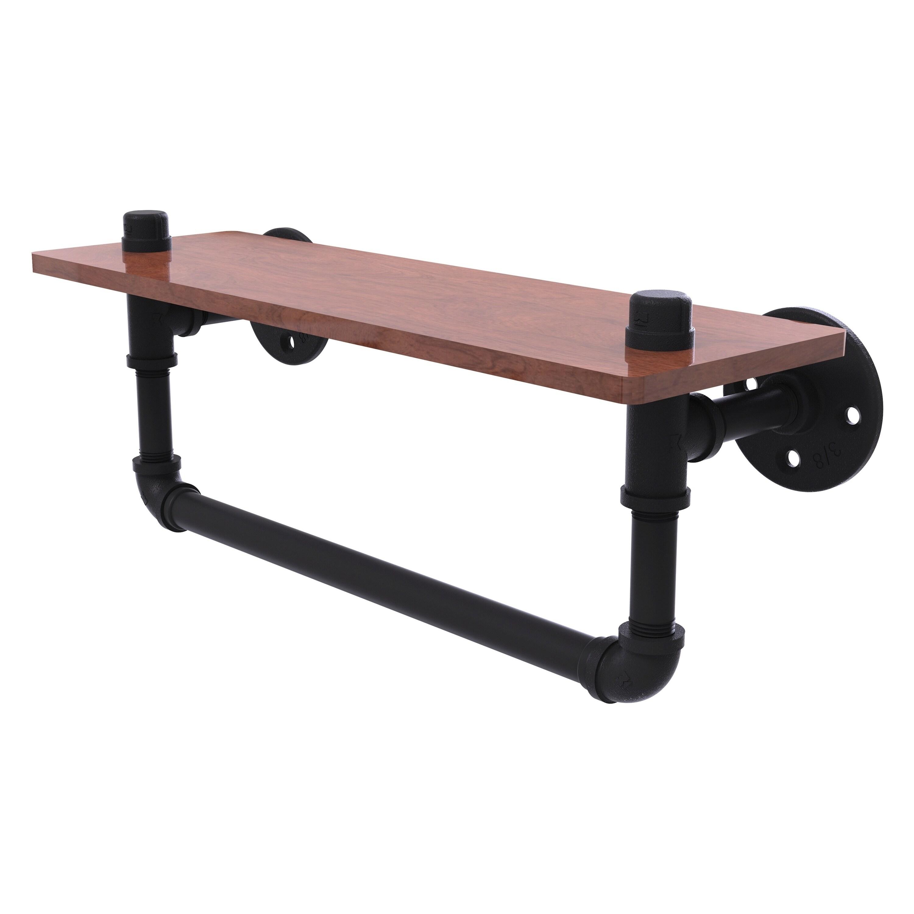 Pipeline Collection 16 Inch Ironwood Shelf with Towel Bar