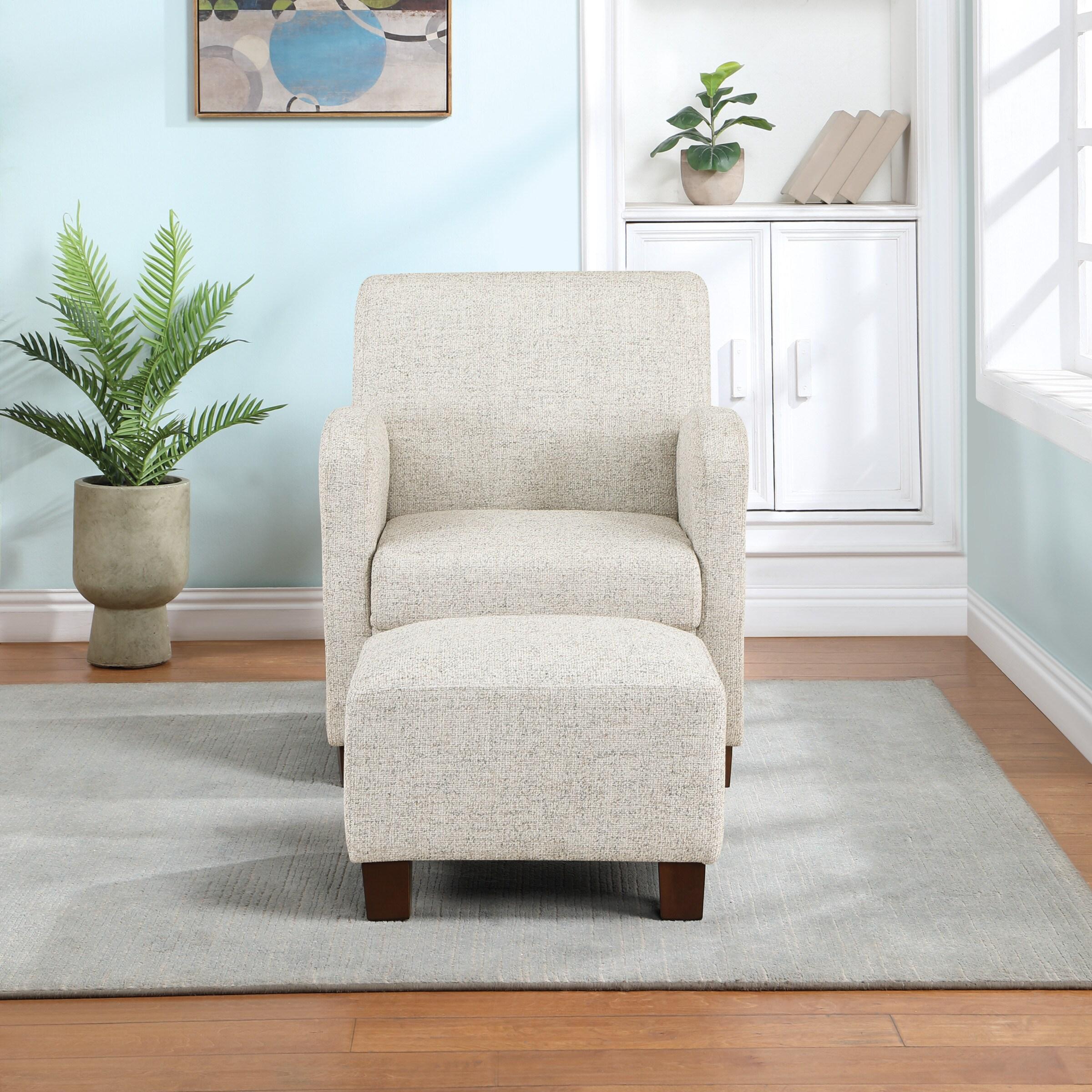 Aiden Chair & Ottoman Quartz Off White Fabric Medium Espresso Legs