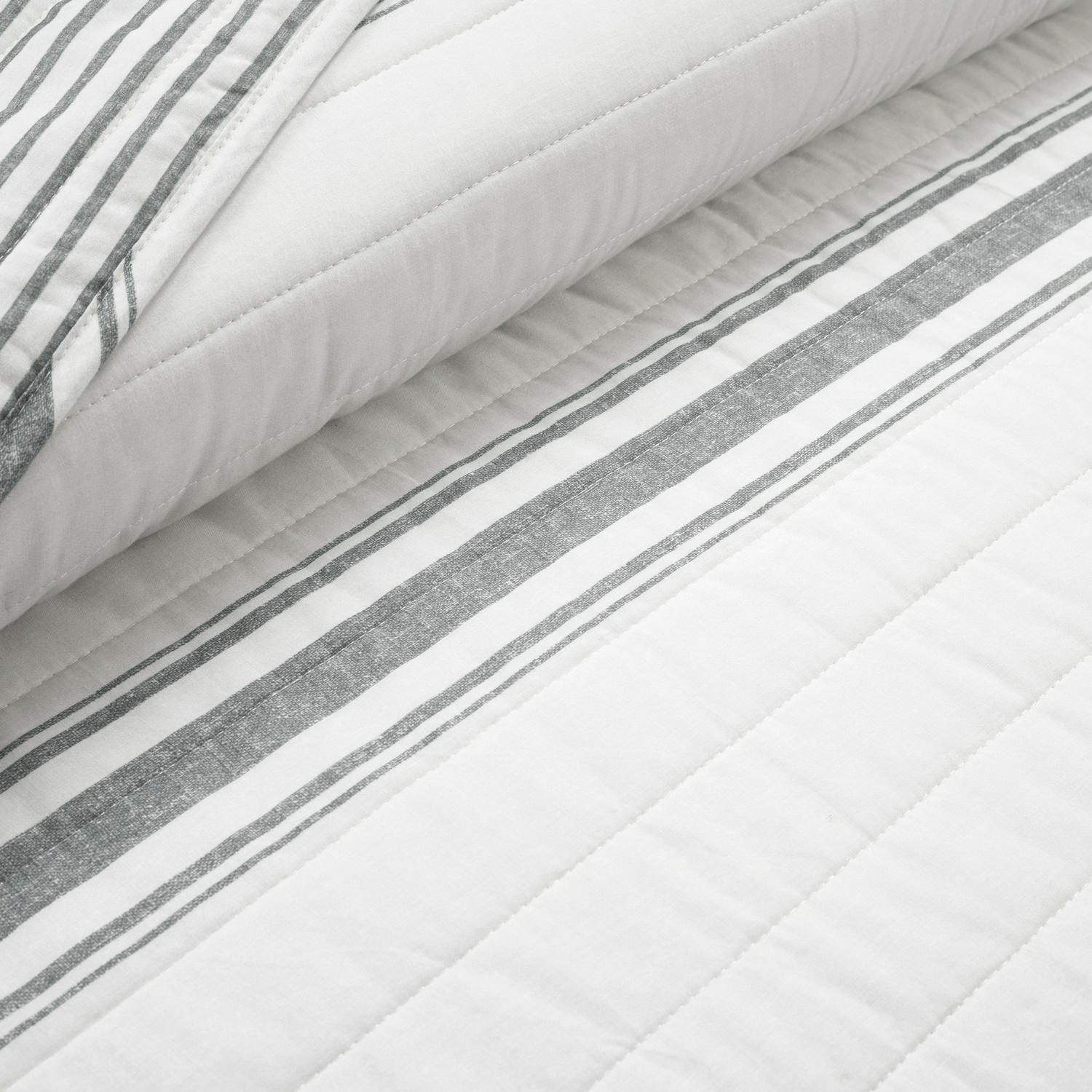 3pc Full/Queen Farmhouse Striped Reversible Quilt Bedding Set Dark Gray - Lush Décor: Cotton & Microfiber, Machine Washable