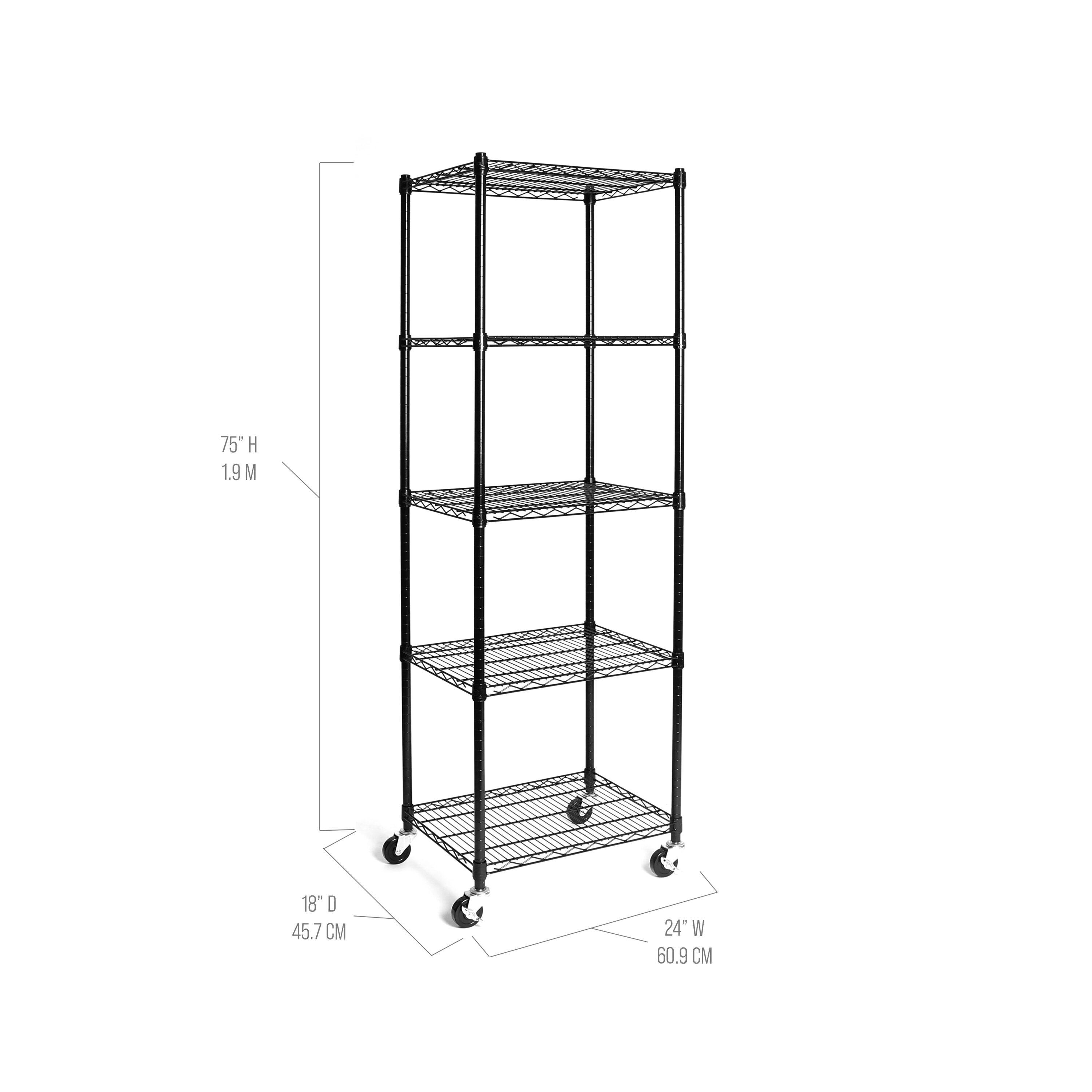 UltraDurable 24" W 5-Tier NSF-Certified Steel Shelving with Wheels