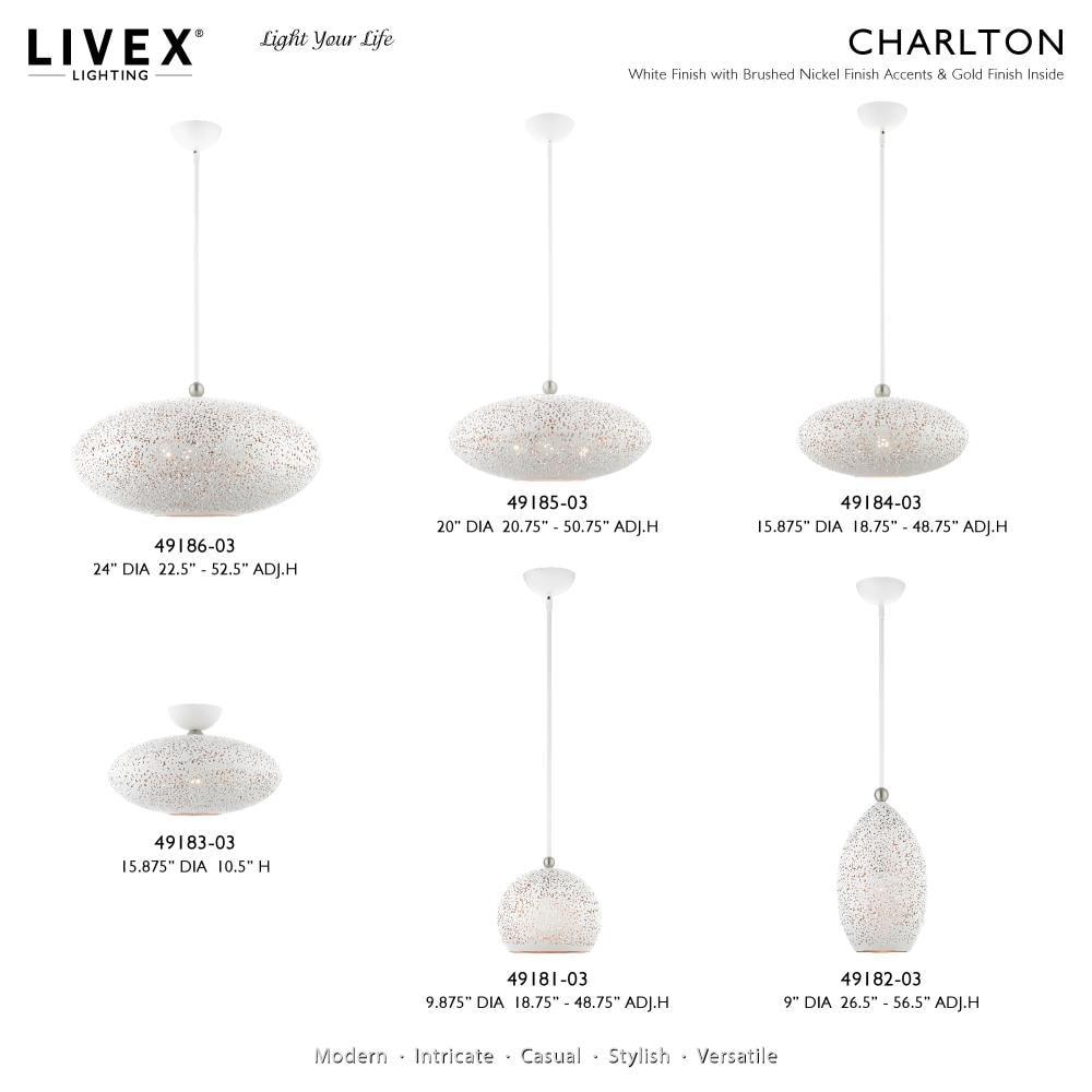 Livex Lighting Charlton 1 - Light Pendant in  White/Brushed Nickel