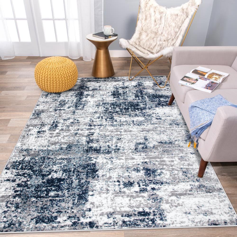 World Rug Gallery Distressed Abstract Blue 3'3" x 5' Area Rug