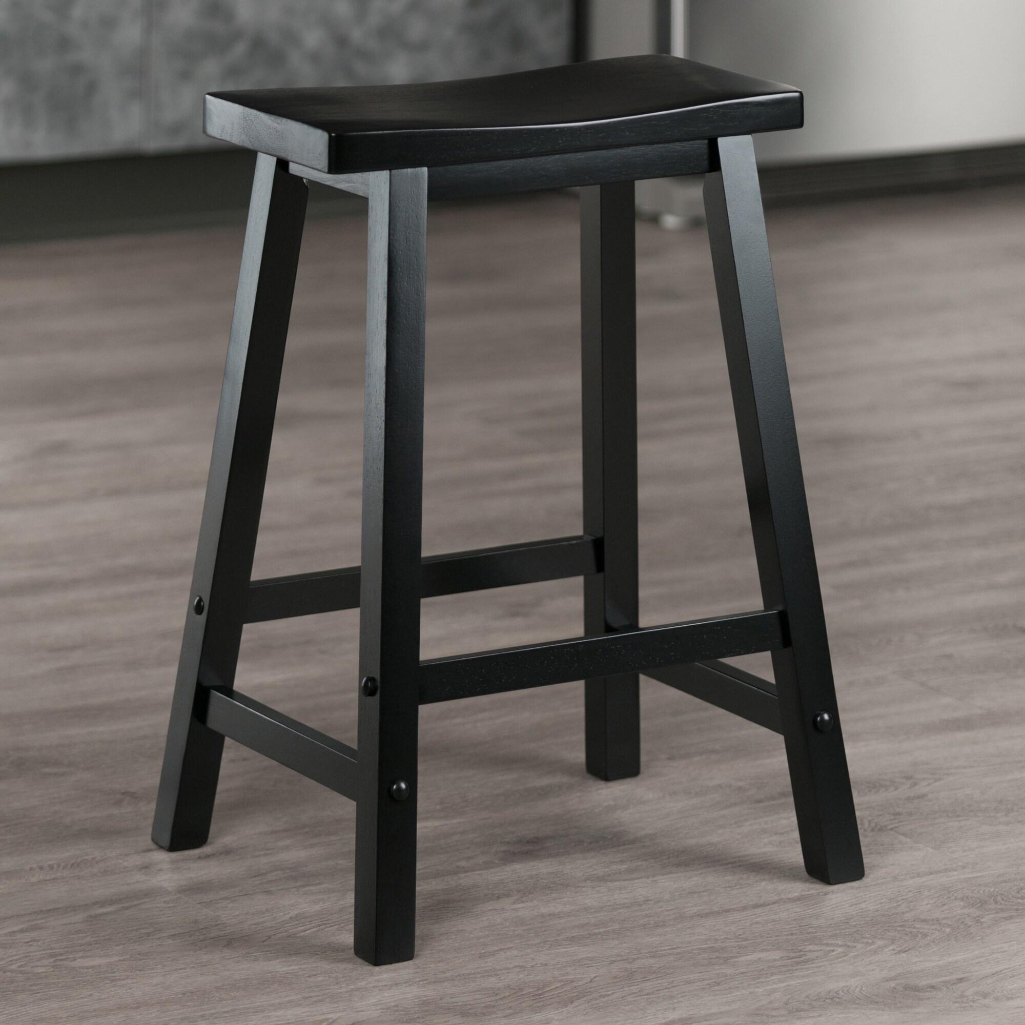 24" Satori Saddle Seat Counter Height Barstool Black - Winsome: Solid Hardwood, Backless Design