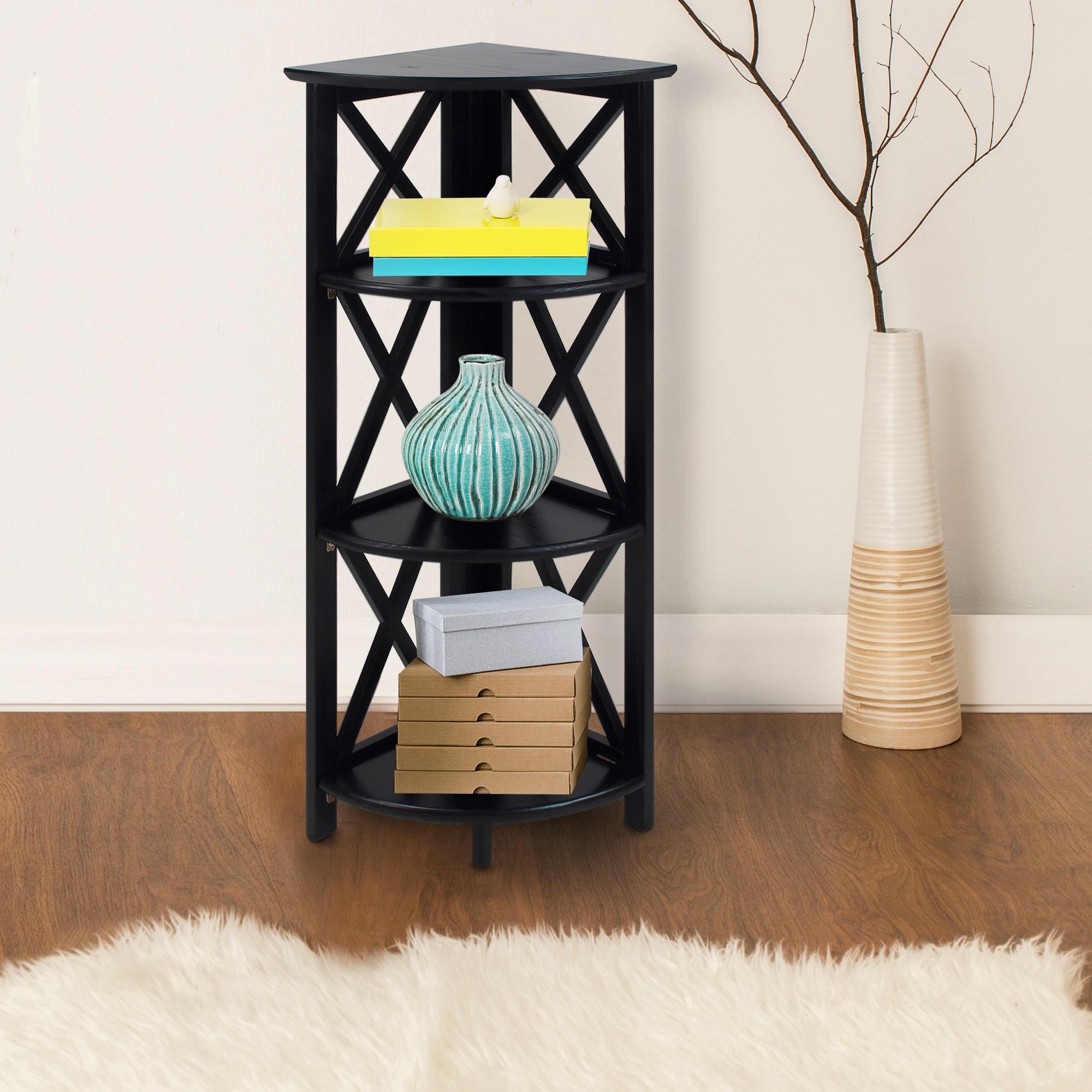 Casual Home Montego 3 Shelf Corner Folding Bookcase with Mantel Top