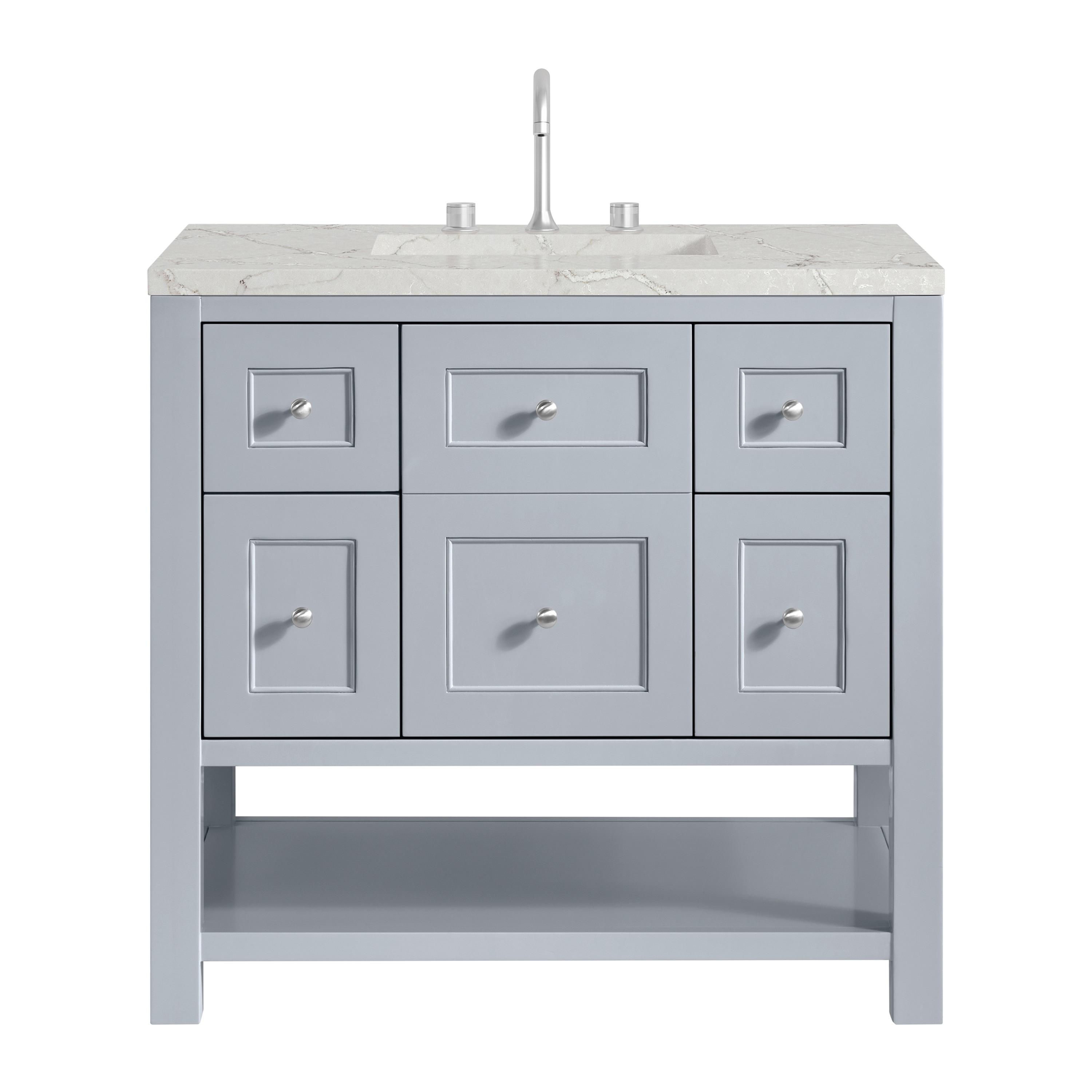 James Martin Vanities 330-V36-SRB-3LDL 36 in. Breckenridge Single Vanity with 3 cm Lime Delight Quartz Top, Serenity Blue