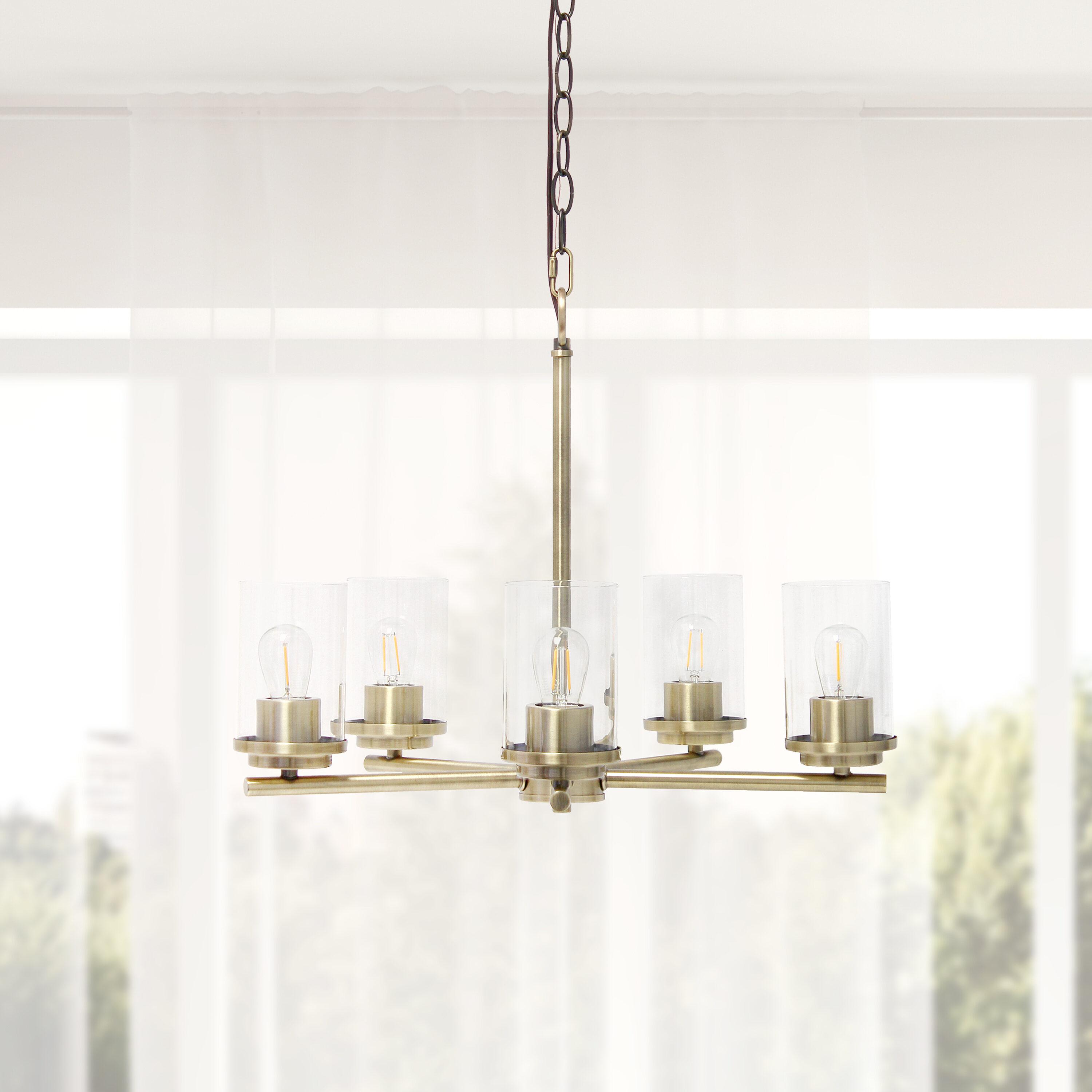 5-Light 20.5" Classic Contemporary Clear Glass/Metal Hanging Pendant Brass - Lalia Home: UL Listed, Adjustable Height