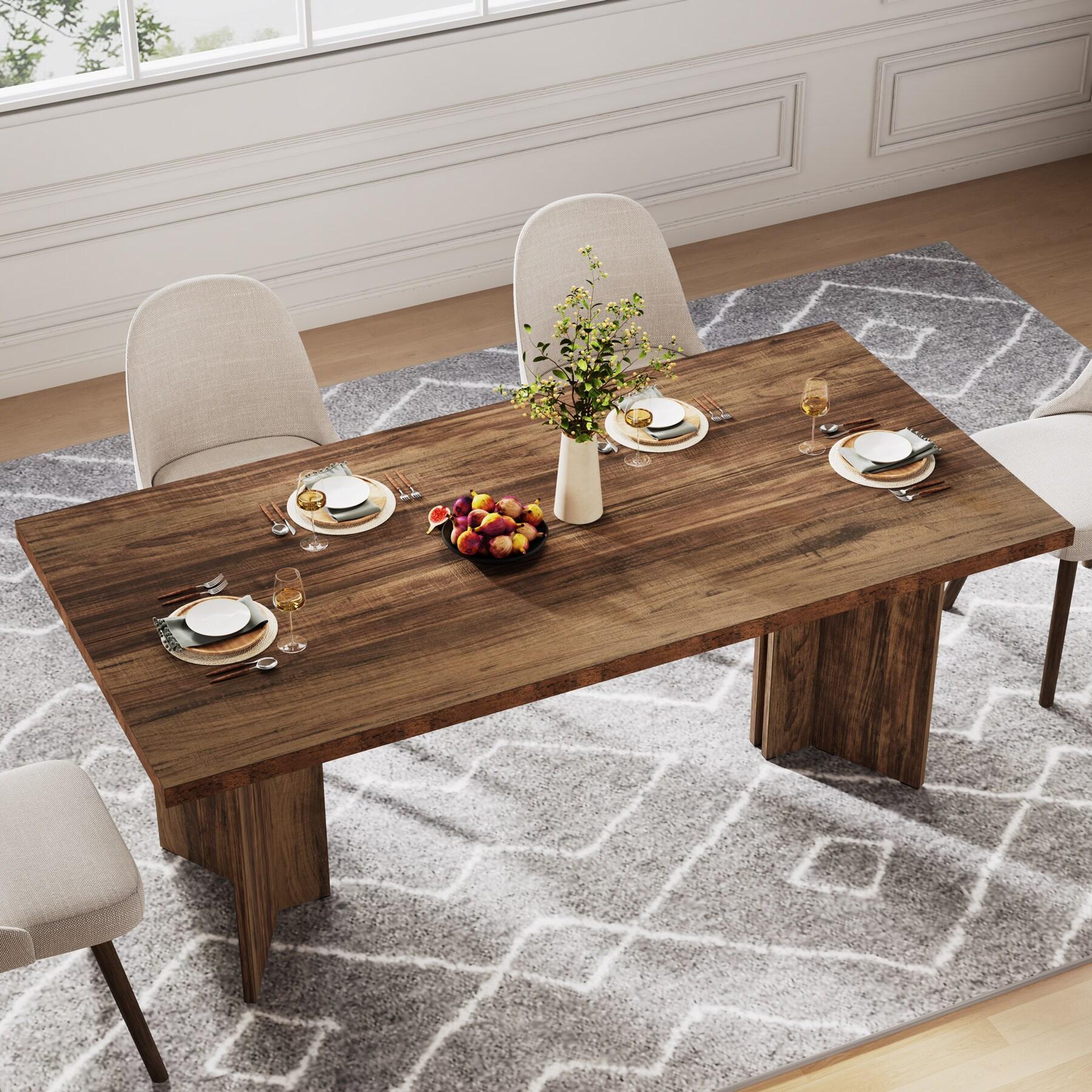 Tribesigns Dining Room Table for 4-6, 63" Farmhouse Wood Kitchen Table for Kitchen, Dark Brown