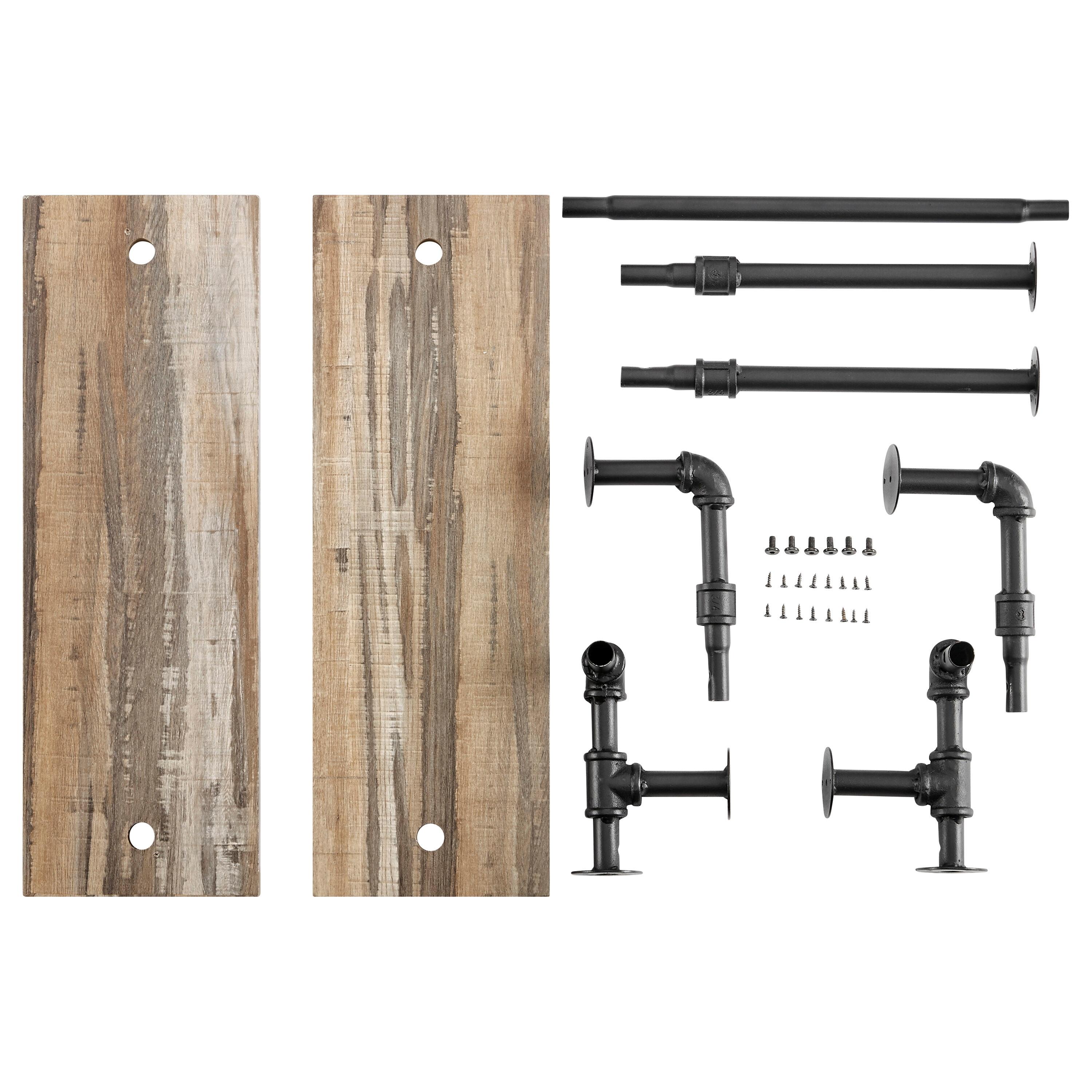 Danya B. 2-Tier Olivia Pipe Wall Shelf Unit with Hanging Rod Black/Rustic: Laminated Iron Storage, Includes Mounting Hardware