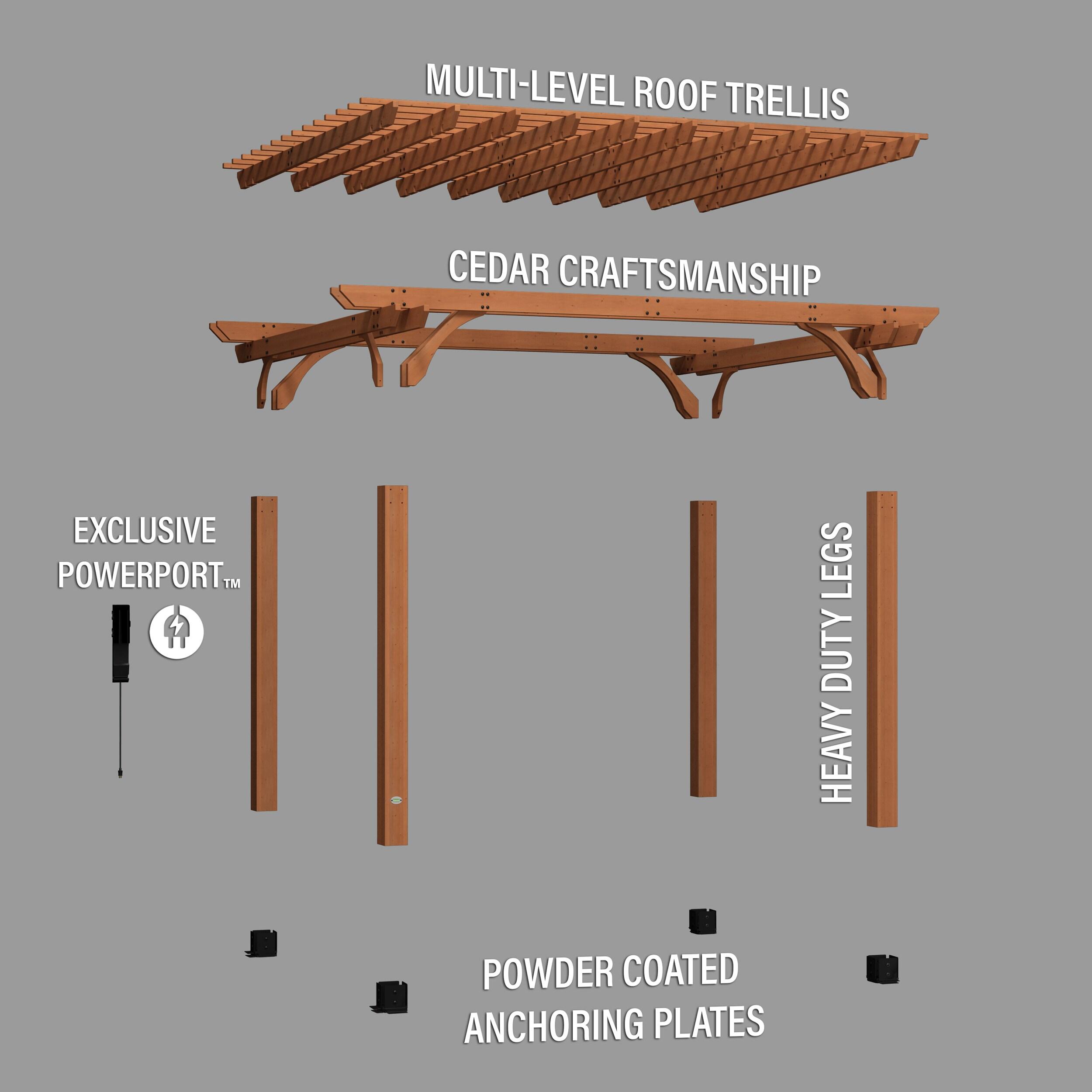 Ashland 14 ft x 10 ft Brown Cedar Wood Outdoor Pergola with Bar