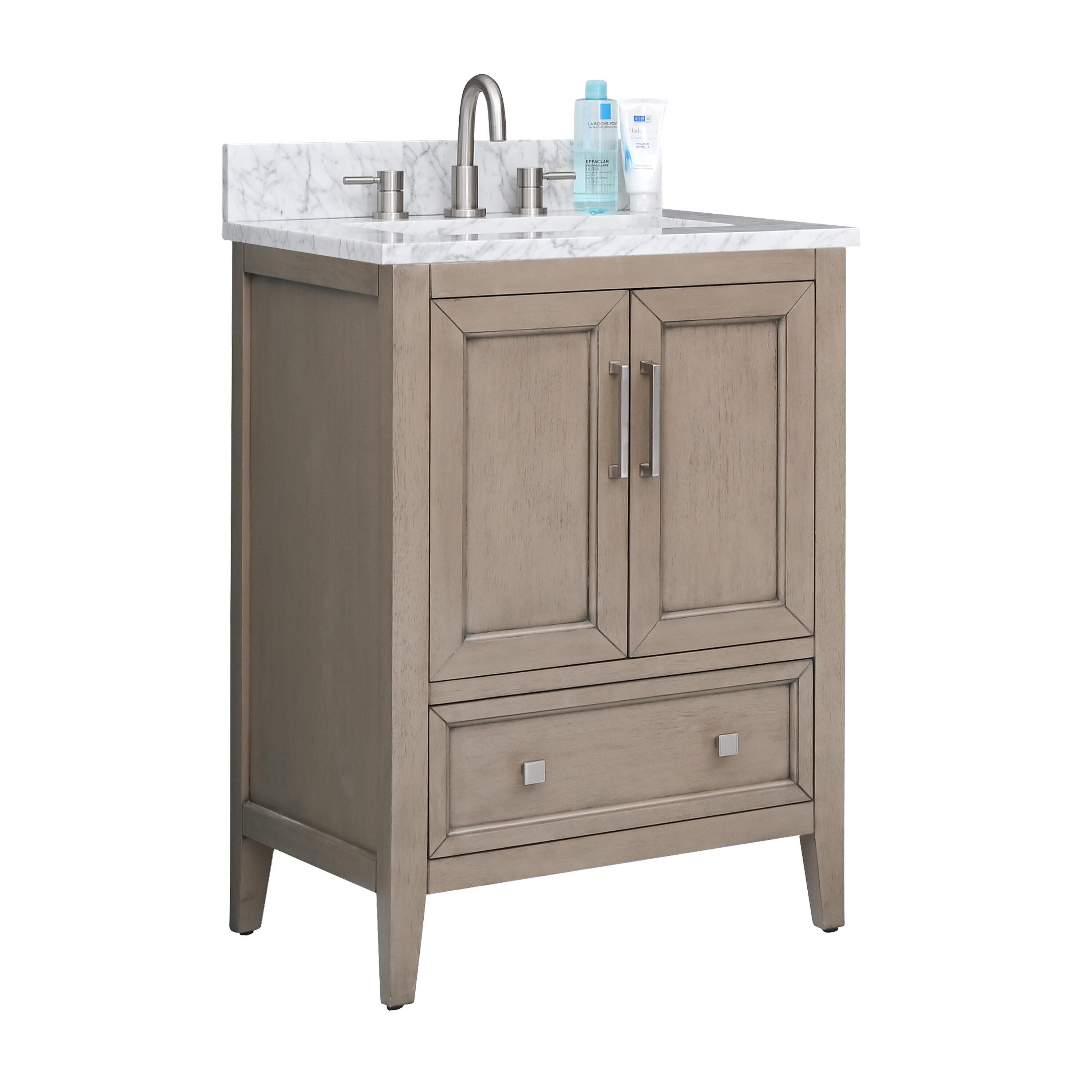 Gray Oak 25" Single Vanity with Carrara White Marble Top