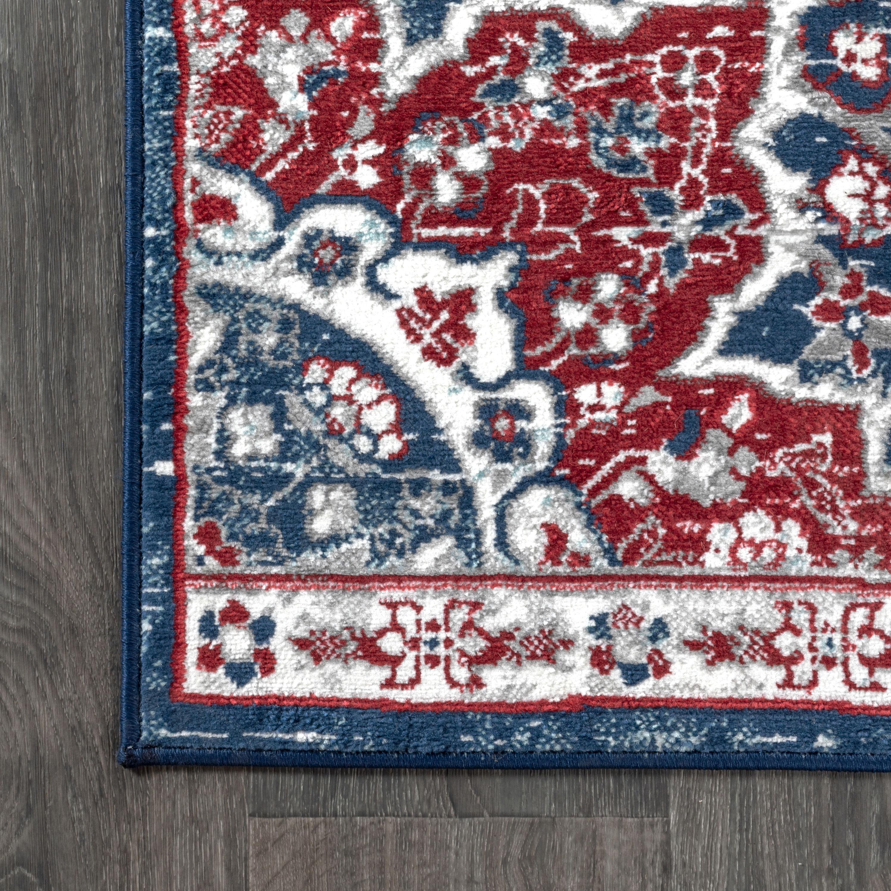 4'x6' Modern Persian Vintage Moroccan Medallion Area Rug, Navy/Red - JONATHAN Y