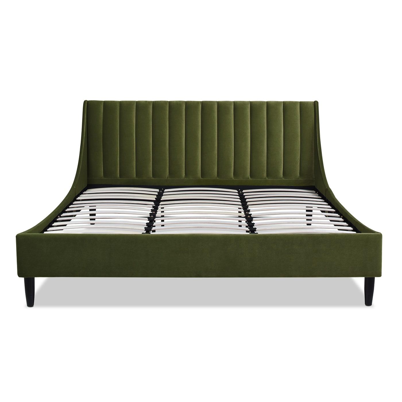 Aspen Vertical Tufted Headboard Platform Bed Set King Olive Green Velvet