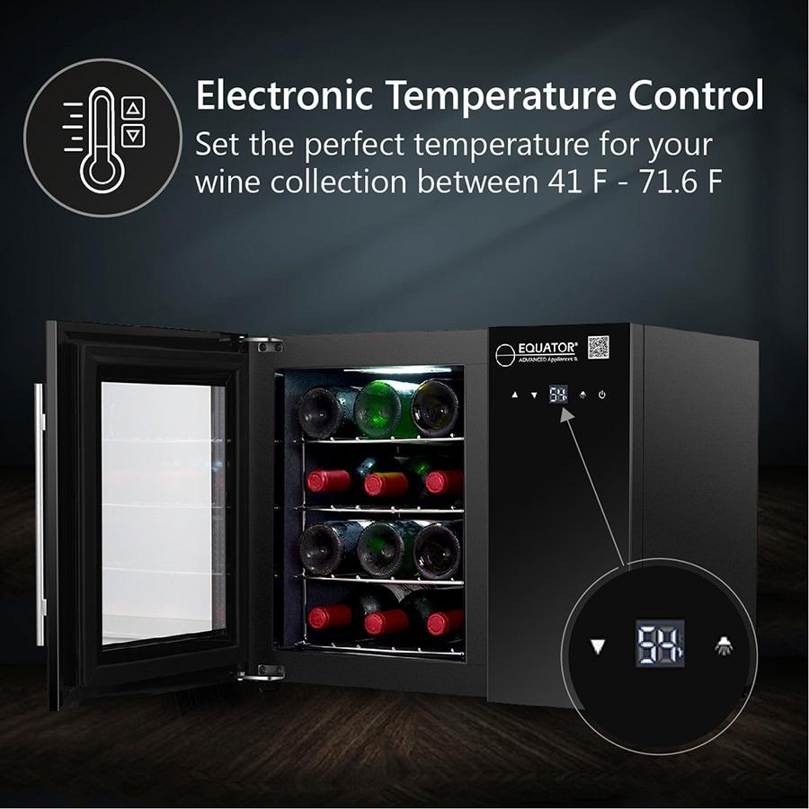 Equator Advanced Appliances 12 Bottles Countertop Wine Refrigerator Black Touch Control 110V