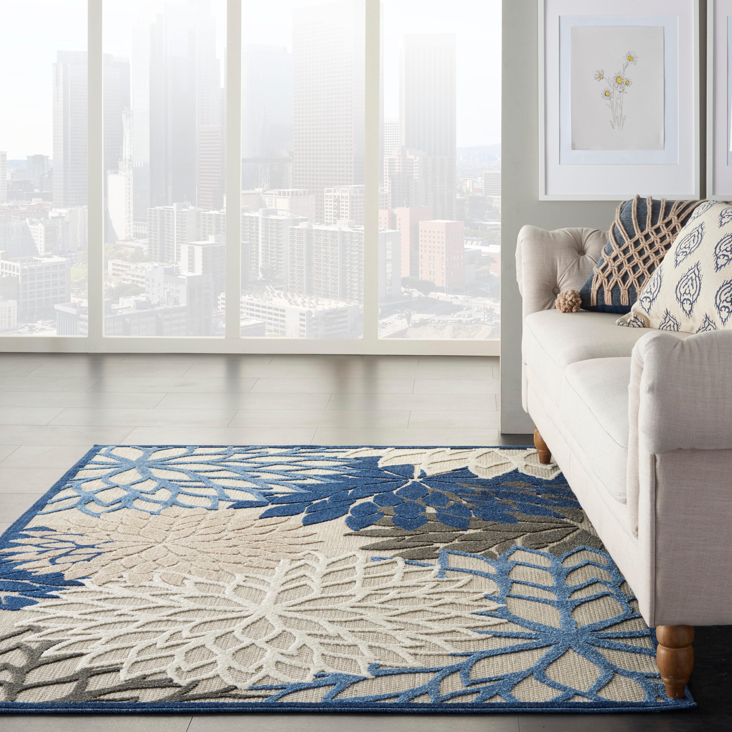 Nourison Aloha Floral Bloom Flatweave High-Low Indoor Outdoor Area Rug Blue/Multicolor 3'6" x 5'6"