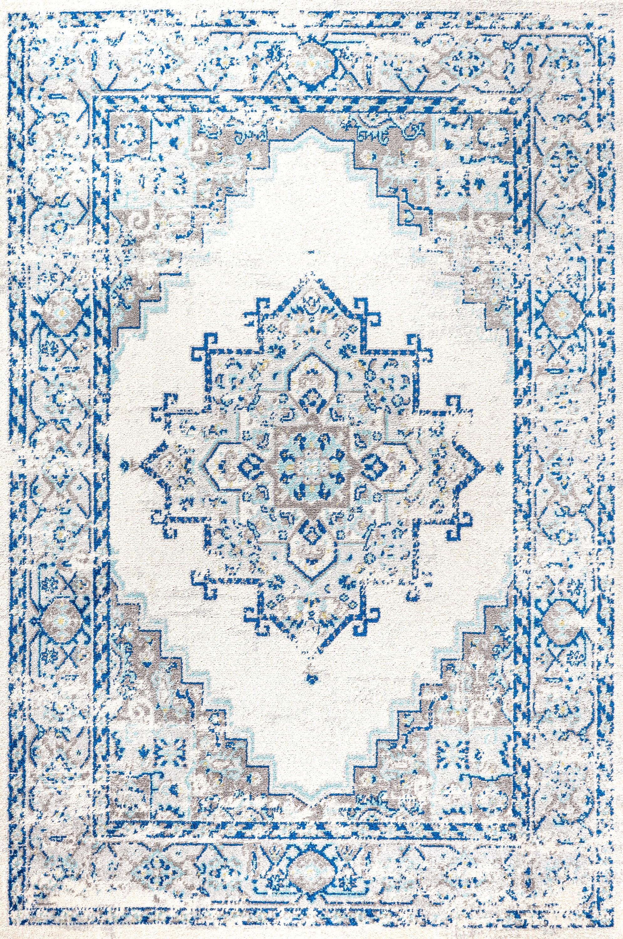 8'x10' Inigo Black and White Cottage Medallion Area Rug, Blue/Gray - JONATHAN Y