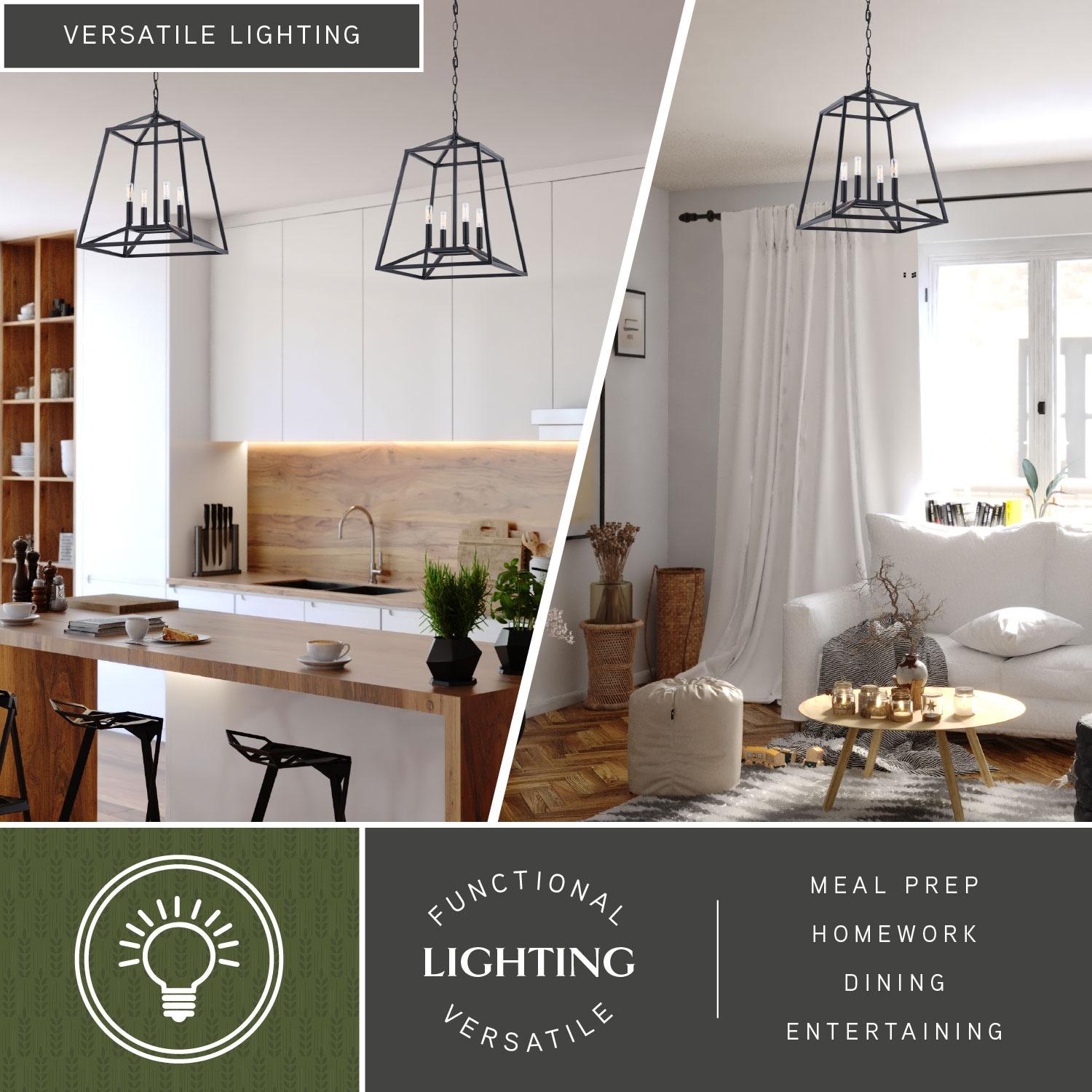 VAXCEL Hayes Black Farmhouse Mini Pendant Cage Lantern Ceiling Light, 16 inch