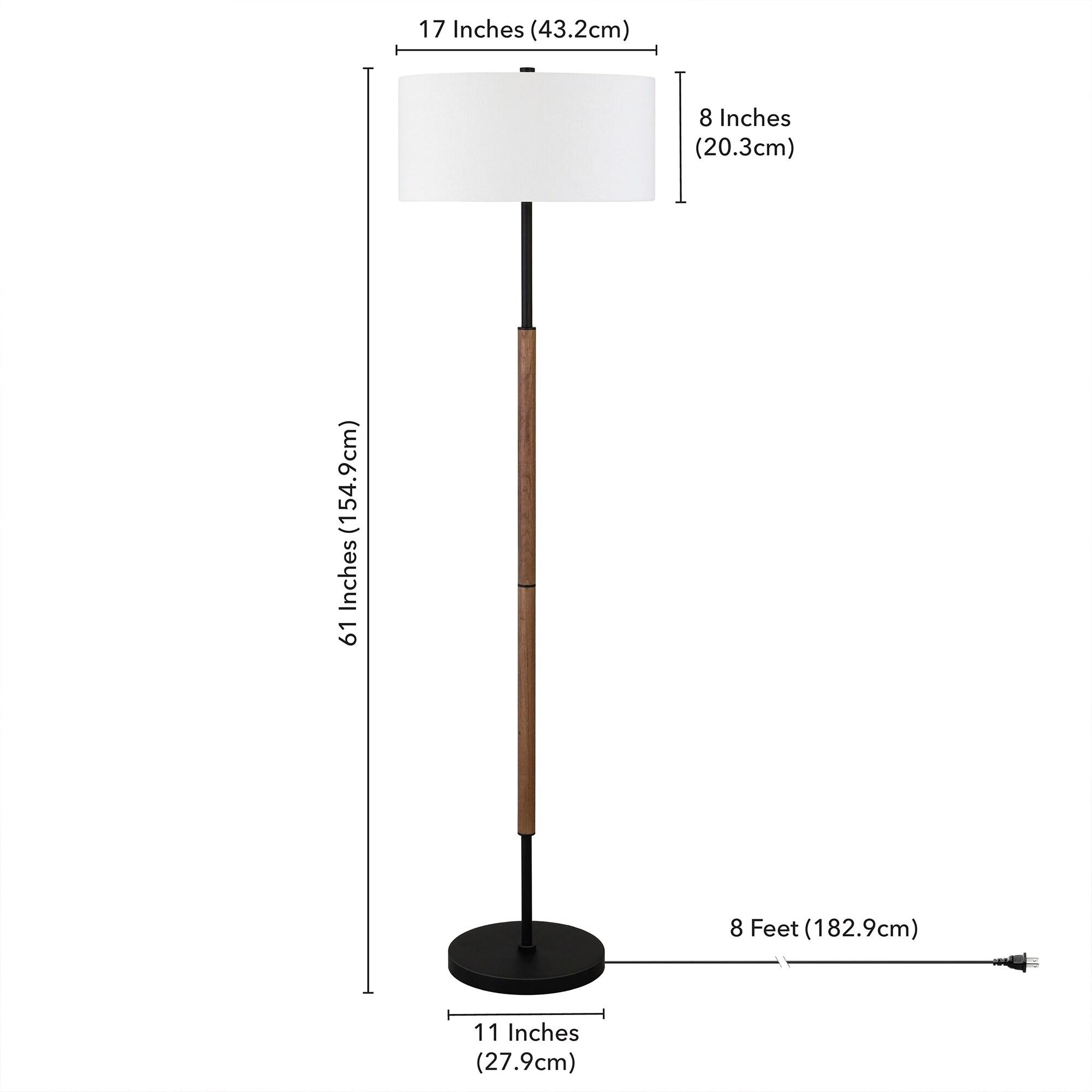 Henn&Hart 17" Blackened Bronze/Rustic Oak Metal/Fabric Floor Lamp