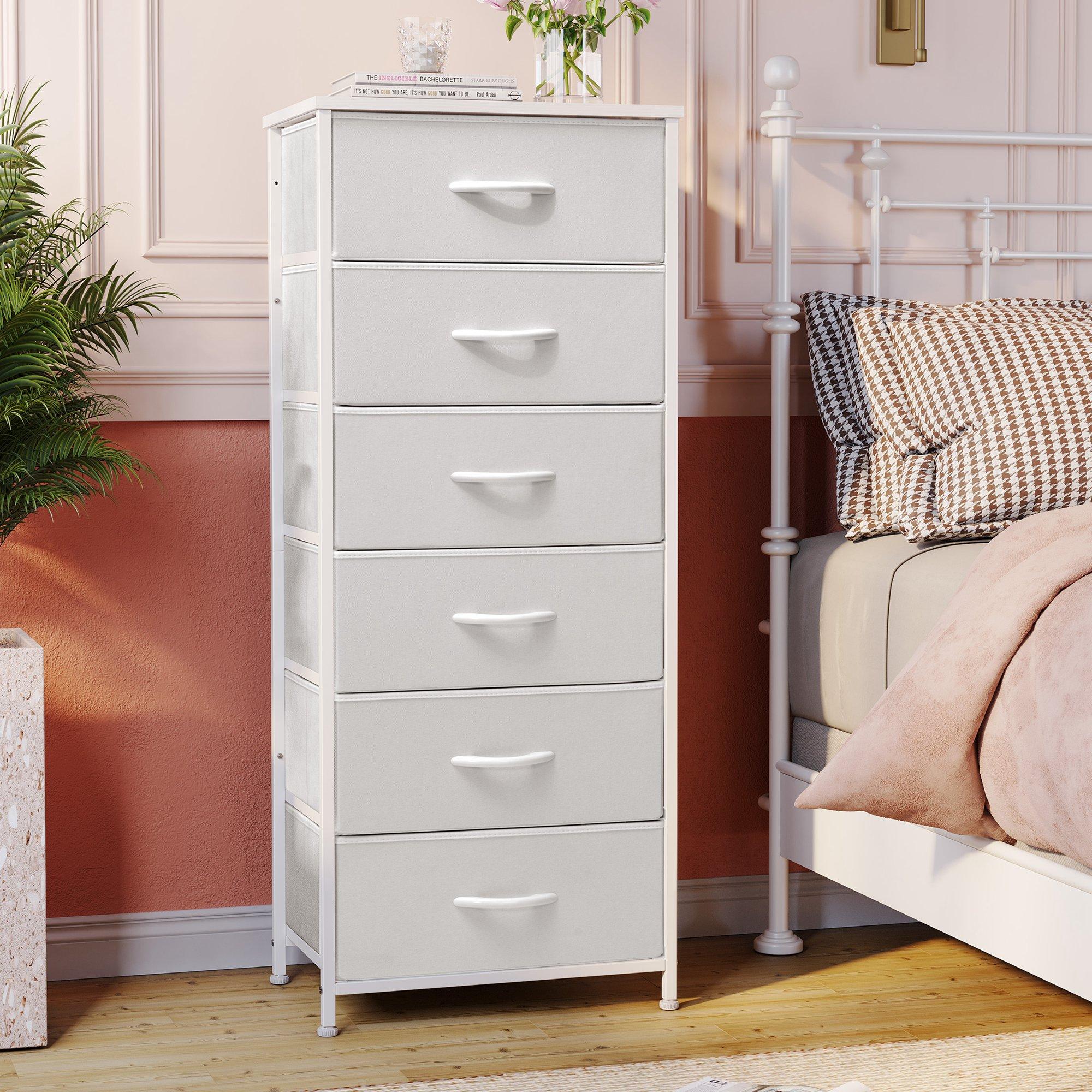 Crestlive Products 6 Drawers Vertical Dresser for Bedroom Storage Tower with Wood Top White