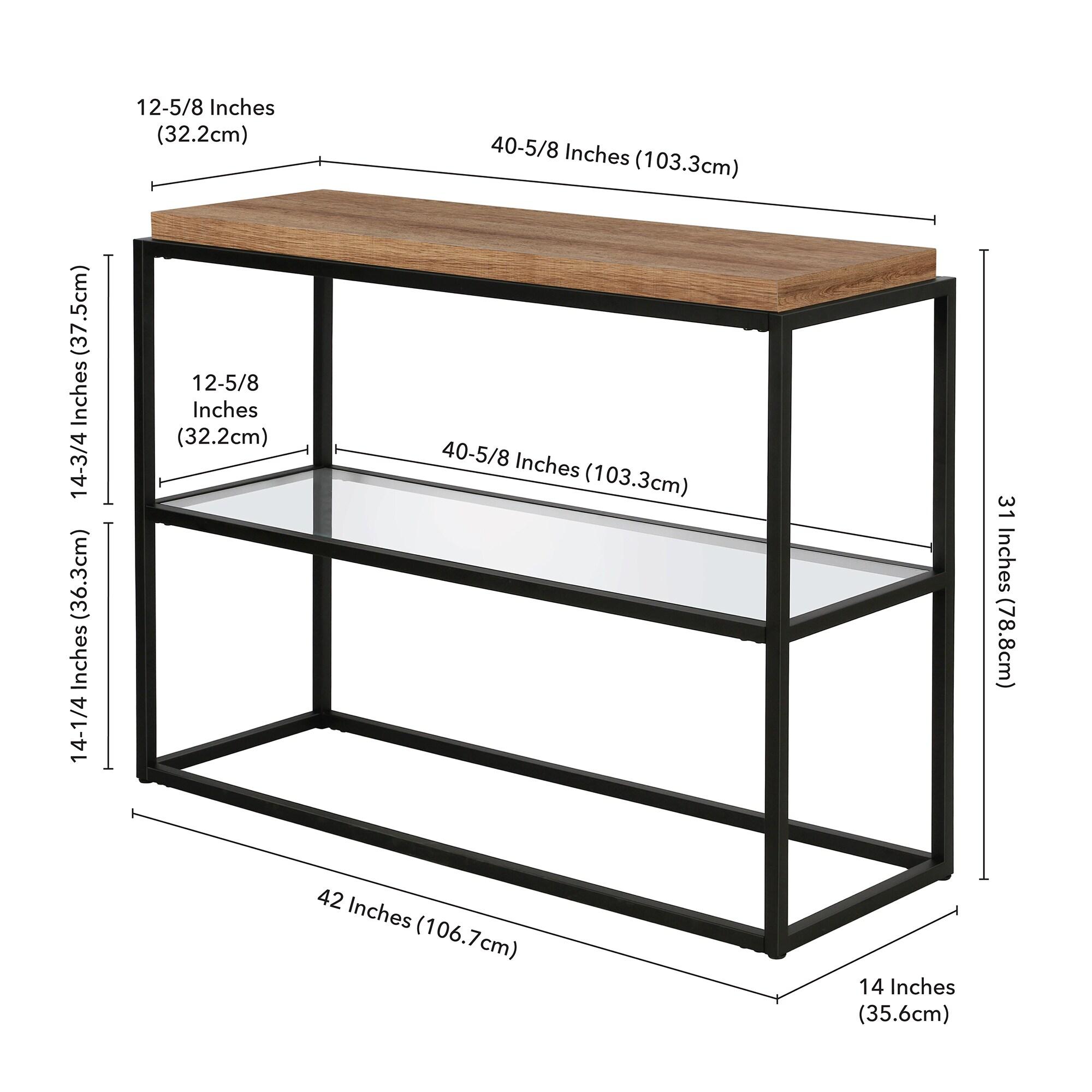 42" Black and Bronze Metal Console Table with Rustic Oak Wood Shelf - Henn&Hart