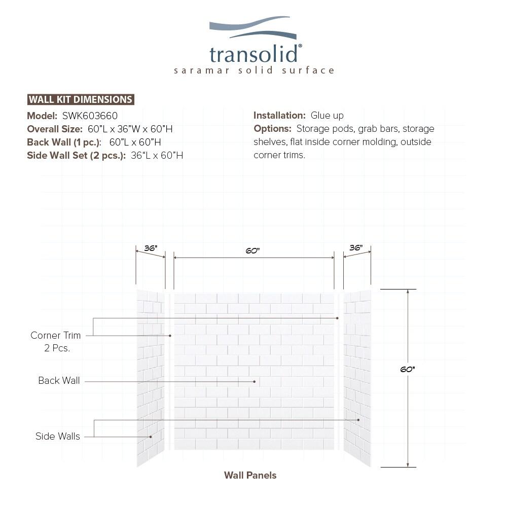 Transolid SaraMar 60'' W 36'' D 60'' H Glue Up Solid Surface Wall